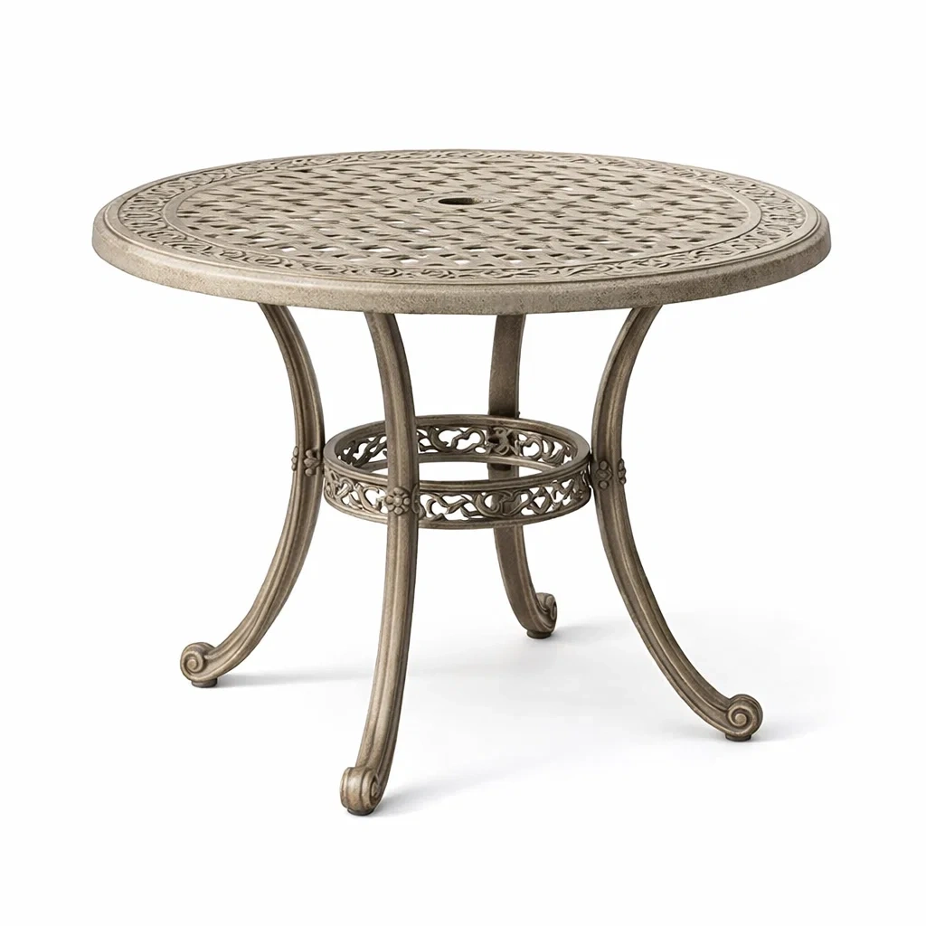 Tavolo Rotondo da Esterno in Alluminio Beige Ø 90 cm-URBANHAVENVIBES