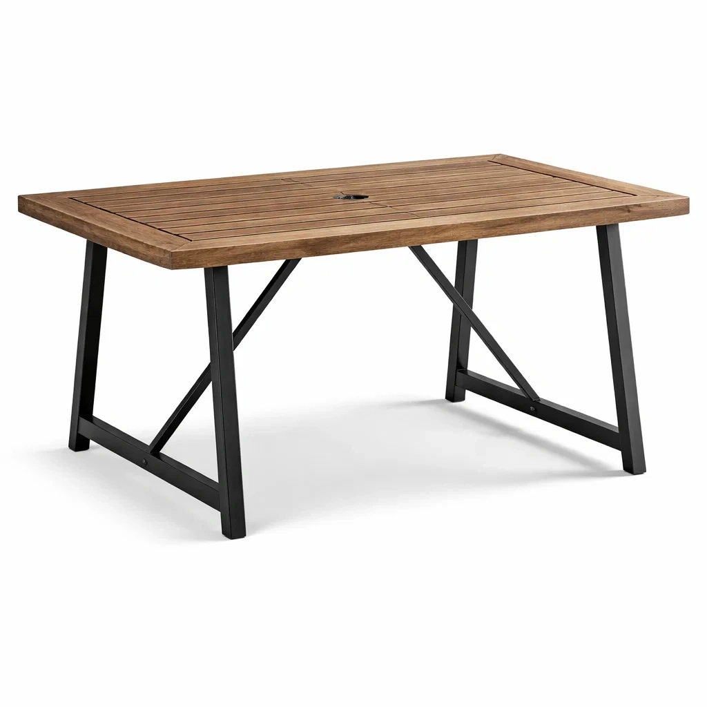 Tavolo da Giardino Rettangolare in Legno e Metallo 180x90x75 cm-URBANHAVENVIBES