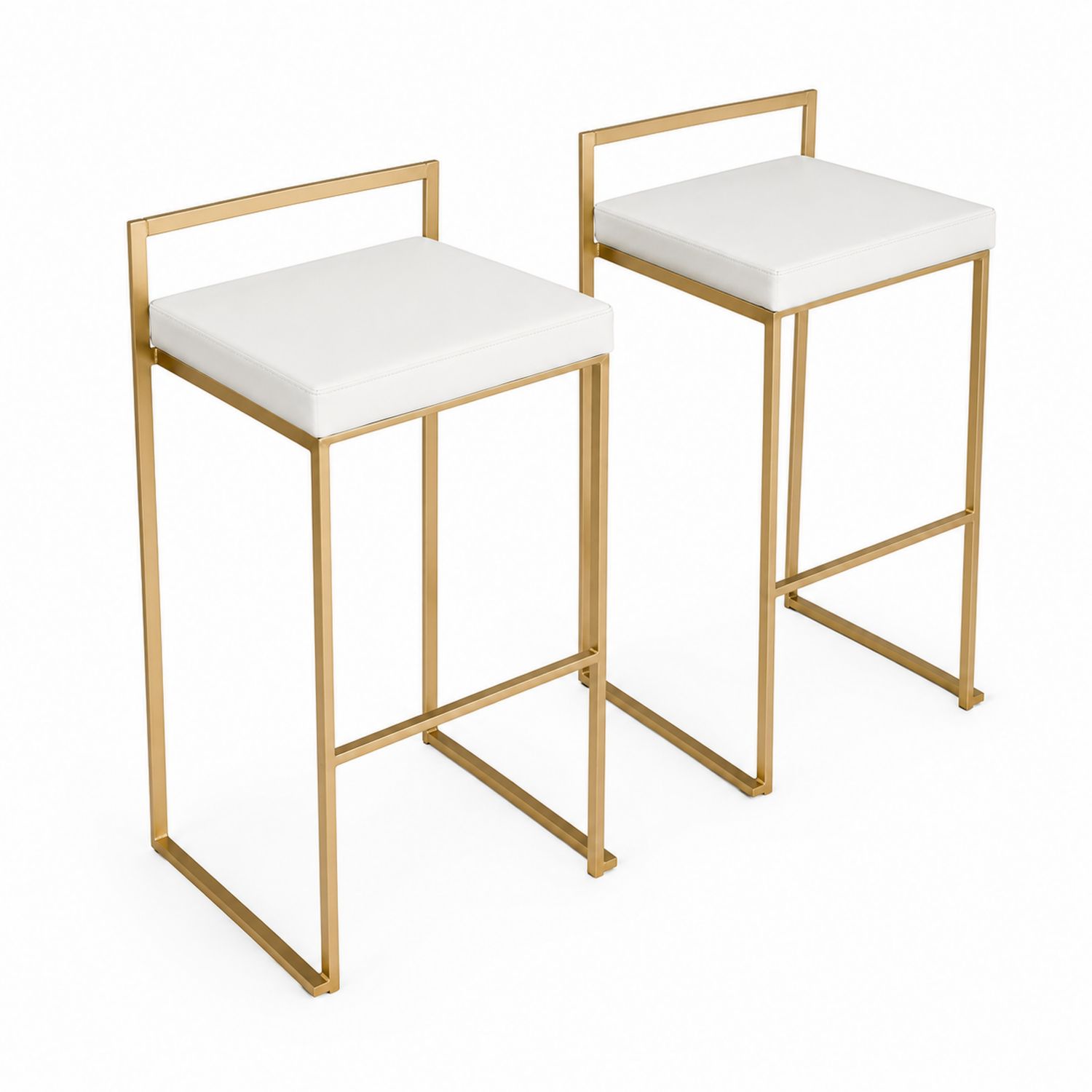 Conjunto de 2 taburetes altos de acero con asiento de cuero sintético blanco-Mavtrivarion