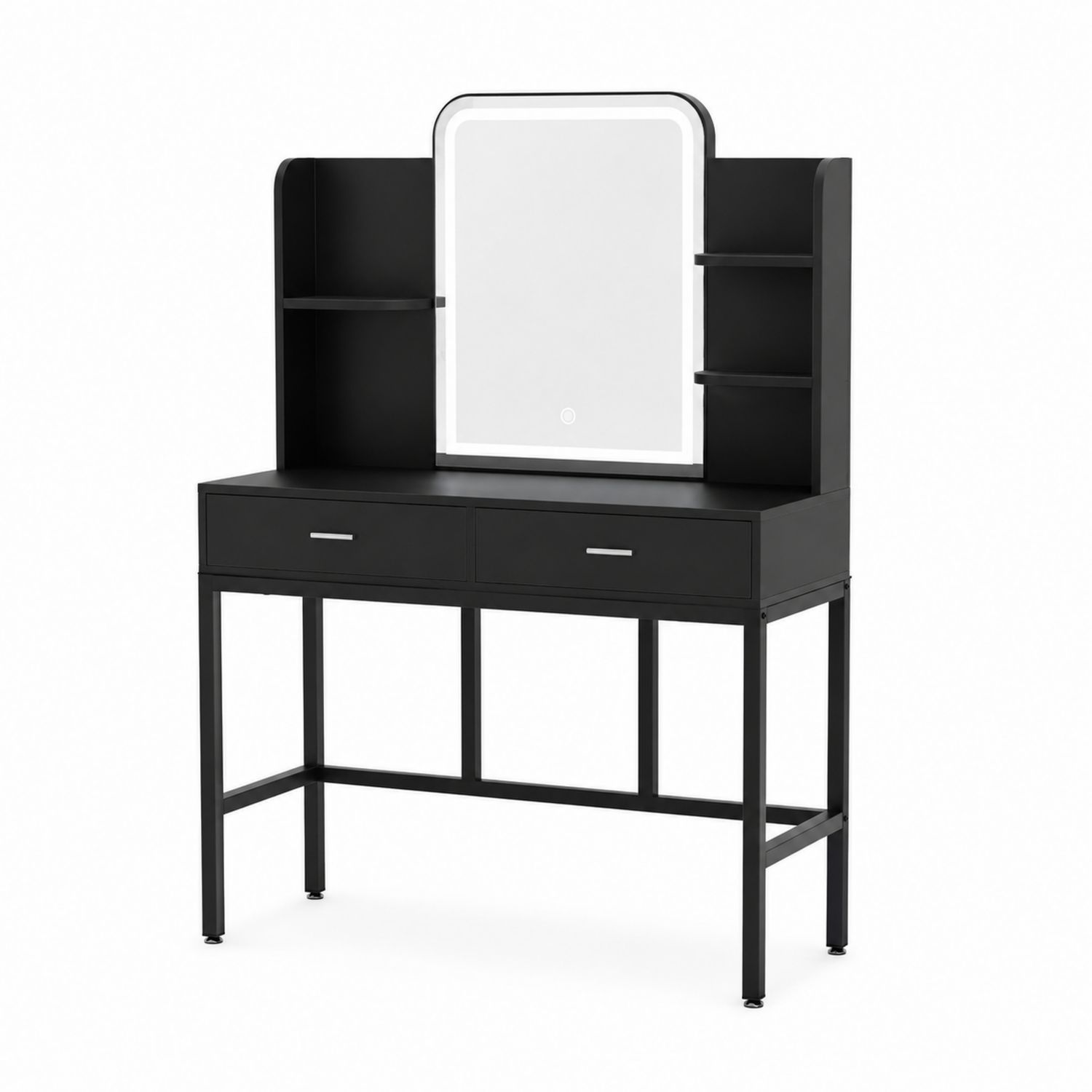 Tocador de MDF con Espejo LED y Estantes de Metal Negro-Mavtrivarion