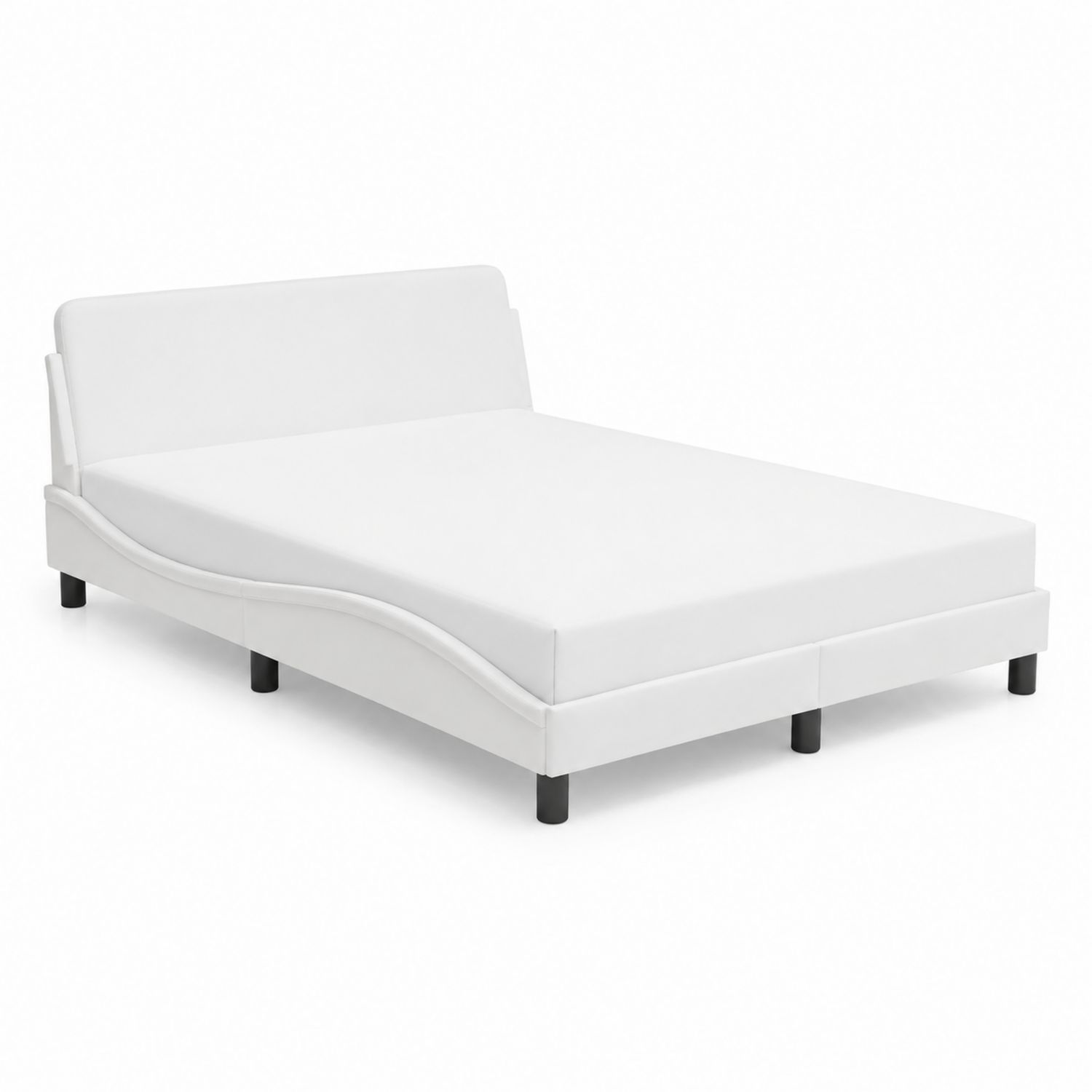 Cama doble tapizada en cuero sintético blanco con cabecera curva-Mavtrivarion