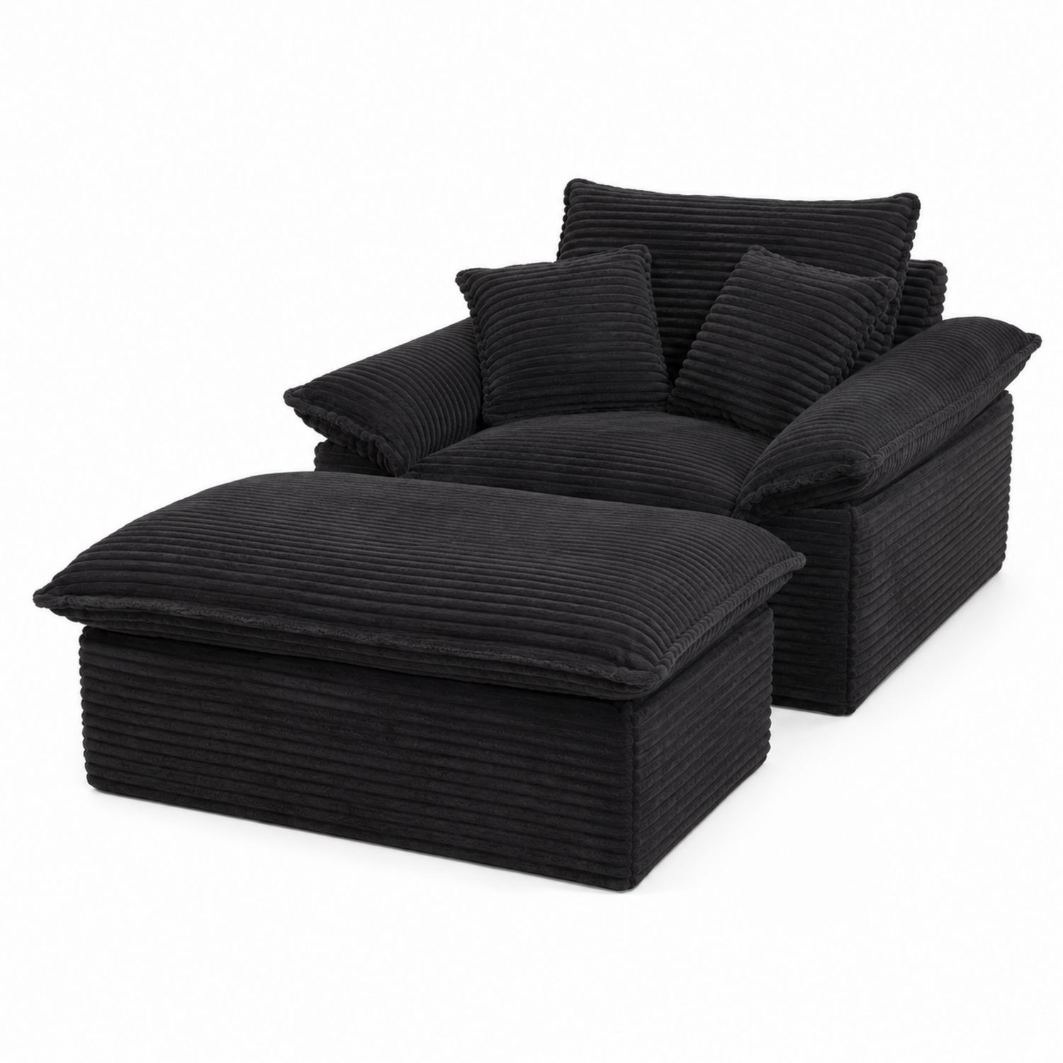 Conjunto de sofá y chaise longue de pana negra-Mavtrivarion