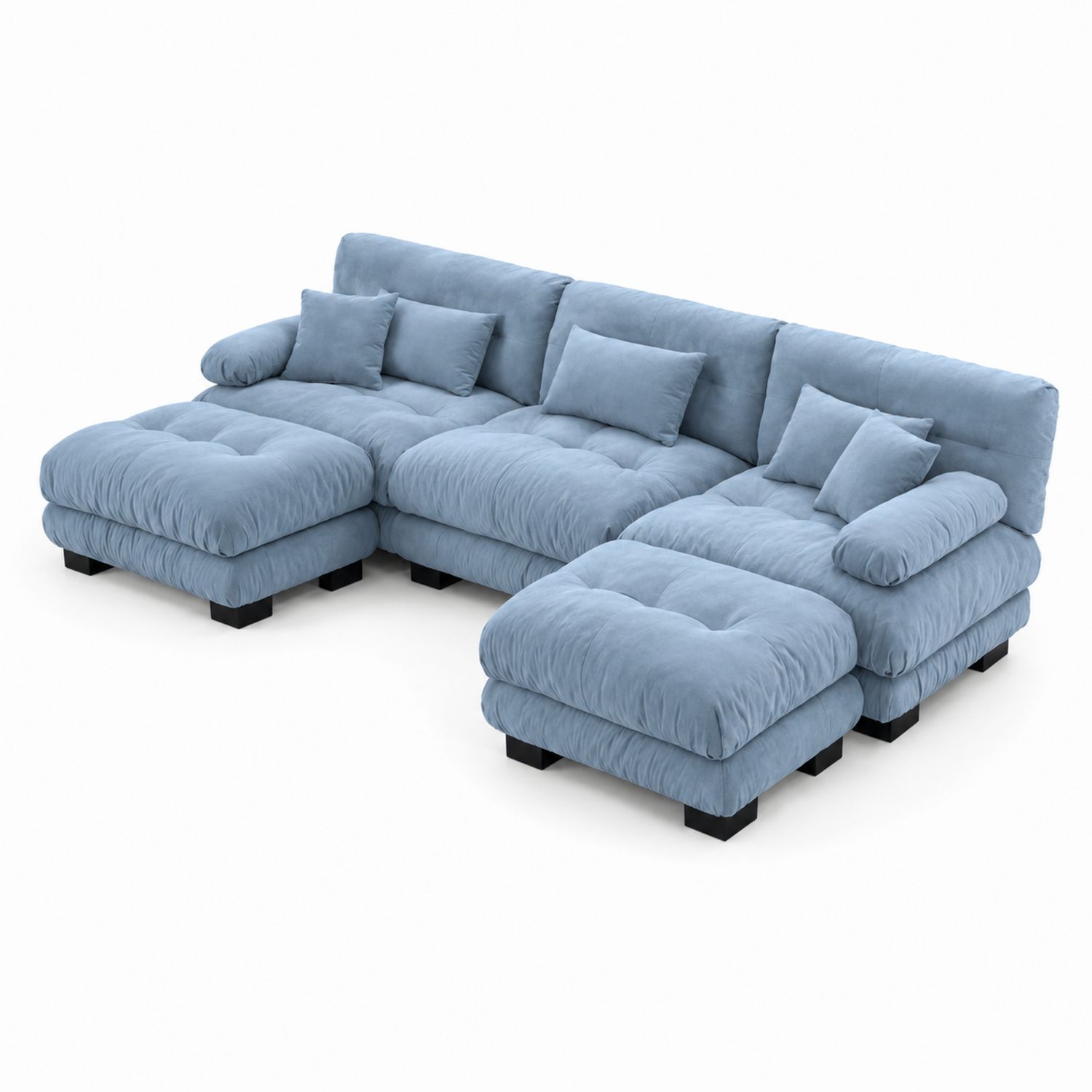 Sofá seccional de tela azul celeste con chaise longue-Mavtrivarion
