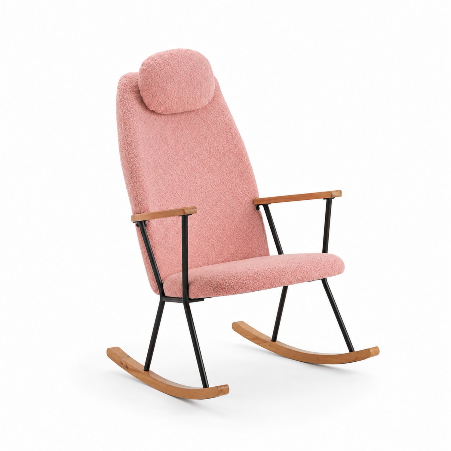 Silla mecedora de tela rosa con estructura de metal-Mavtrivarion