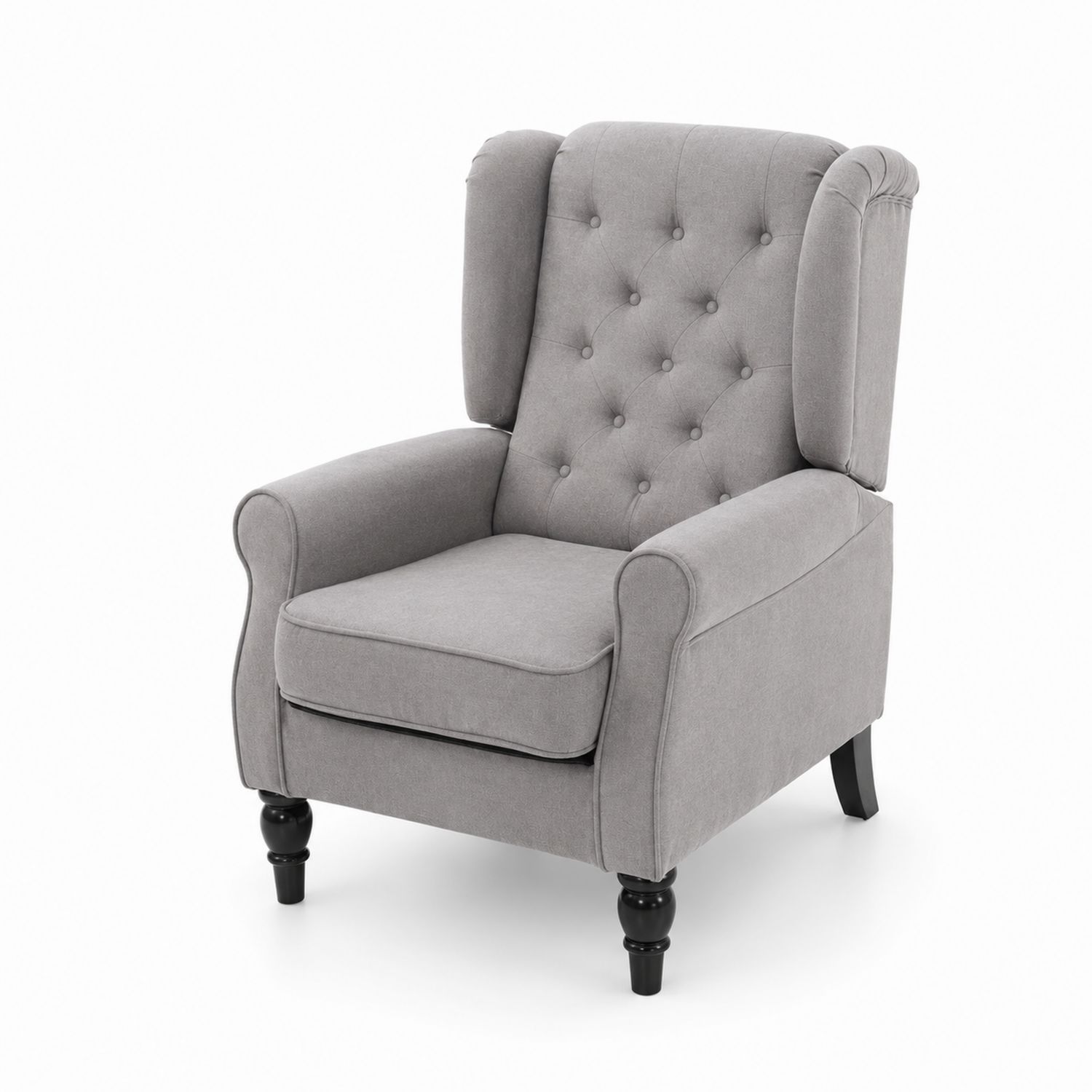 Silla de orejas de tela gris con patas de madera-Mavtrivarion