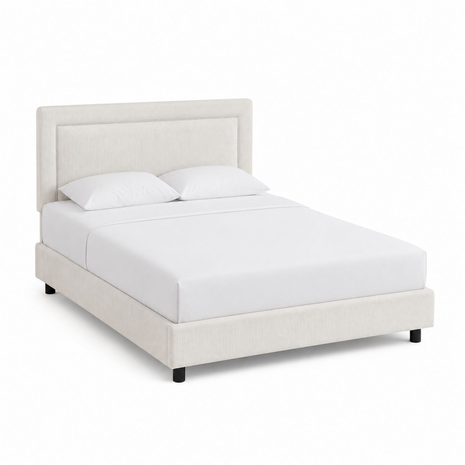 Cama de matrimonio de madera y poliéster beige 200x150x110 cm-Mavtrivarion