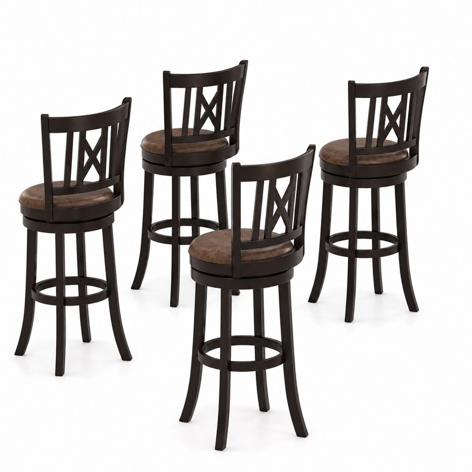 Conjunto de 4 Taburetes de Bar con Respaldo Cruzado de Madera y Asiento de Microfibra-Mavtrivarion