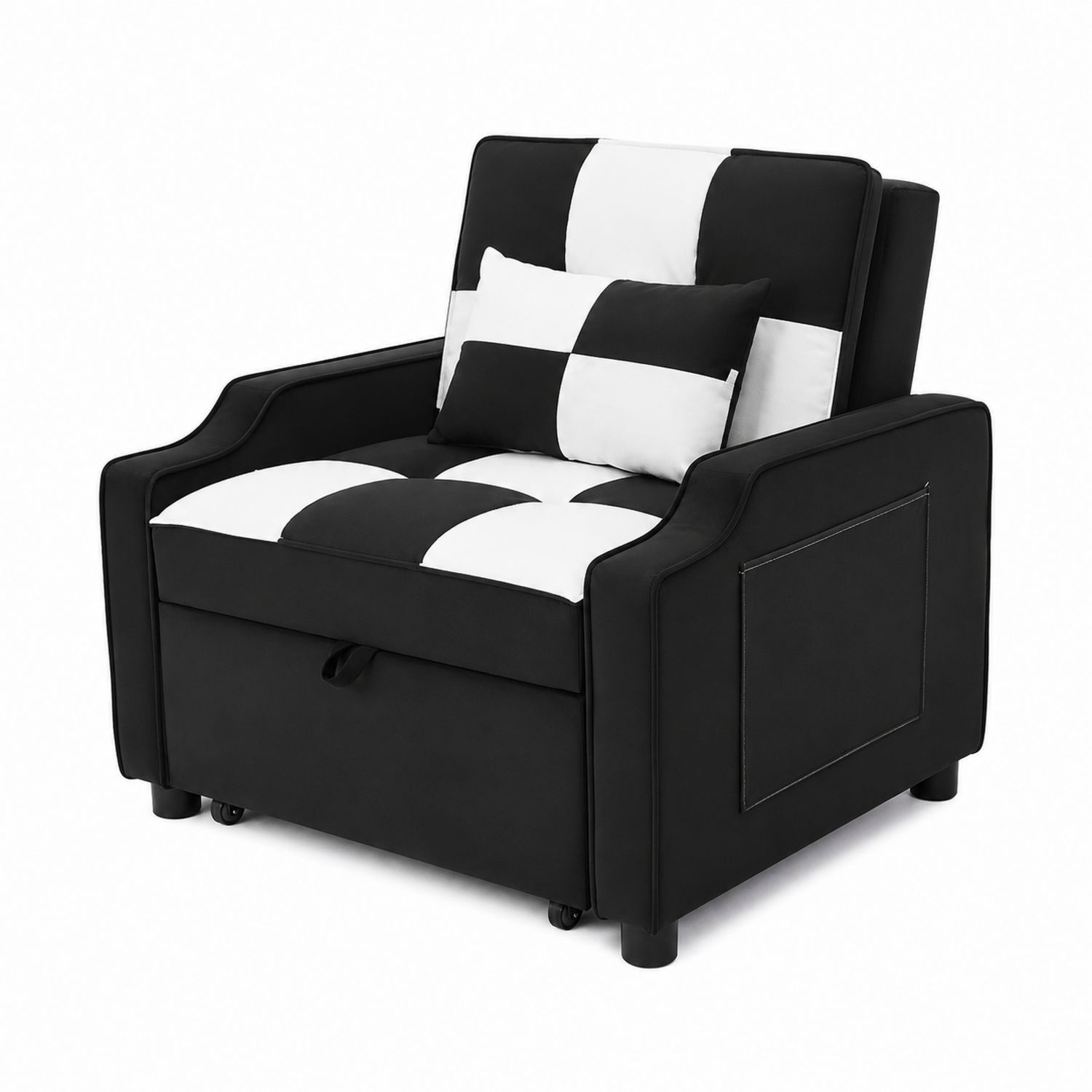 Sofá cama individual de cuero sintético Negro y Blanco-Mavtrivarion