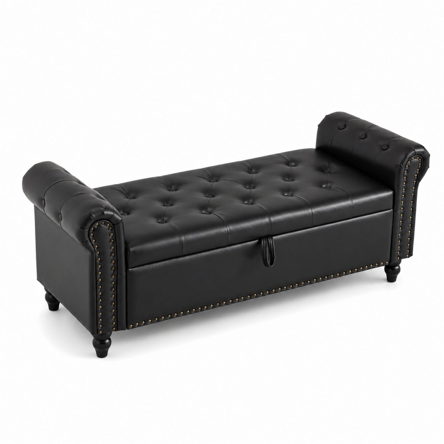 Banco de almacenamiento de piel sintética negro 120x45x45 cm-Mavtrivarion