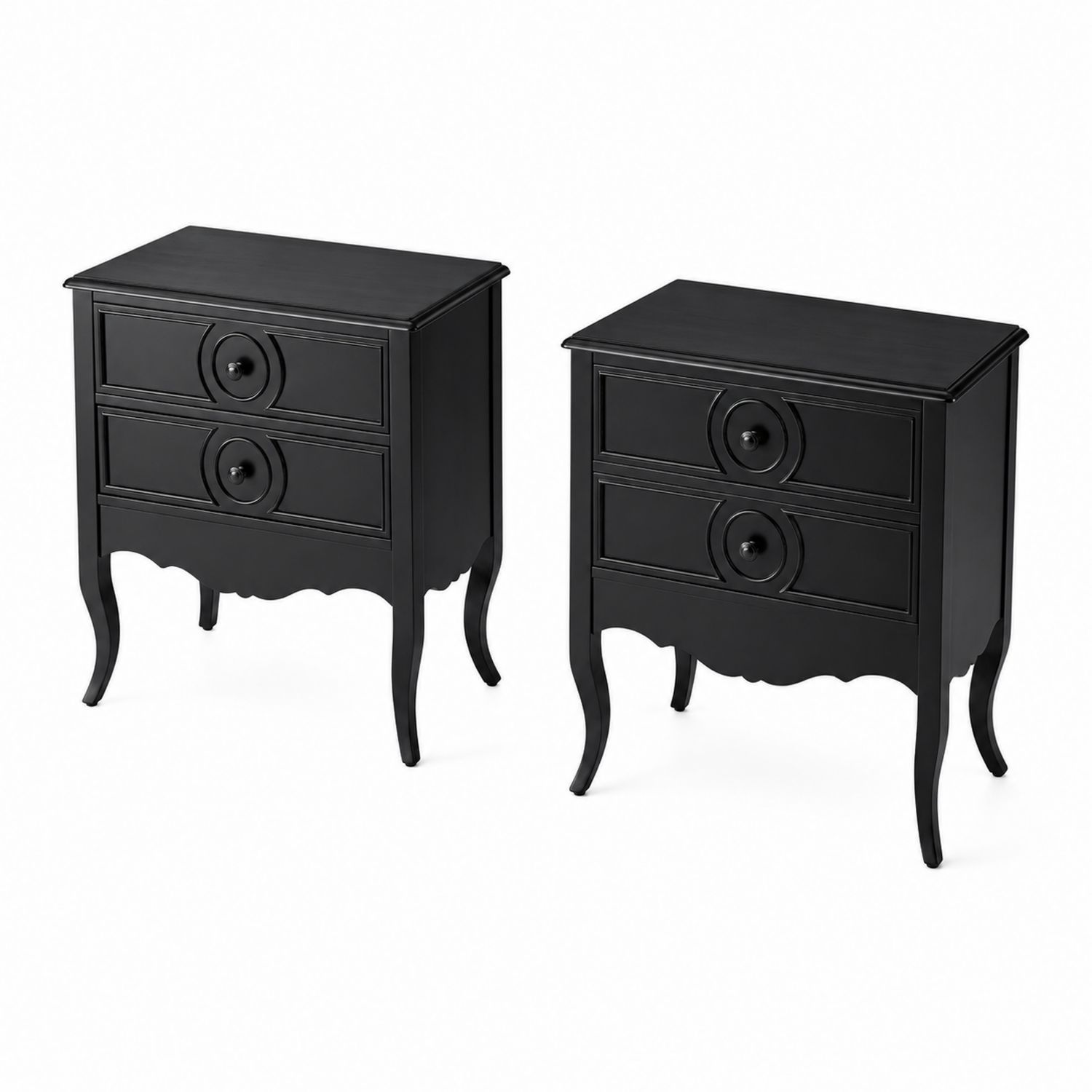 Conjunto de Mesitas de Noche Negras de Madera con 2 Cajones-Mavtrivarion