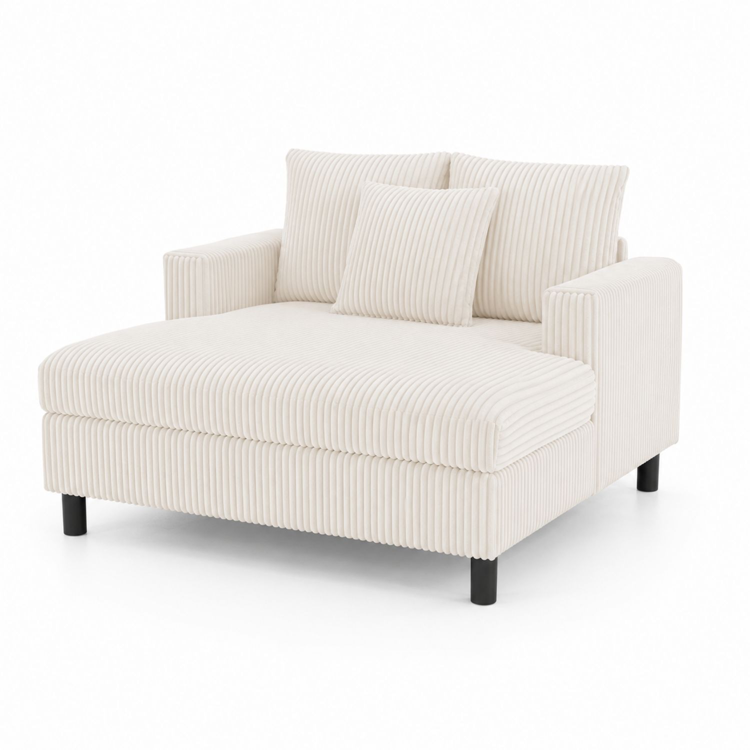 Sofá chaise longue de pana beige con patas de metal-Mavtrivarion