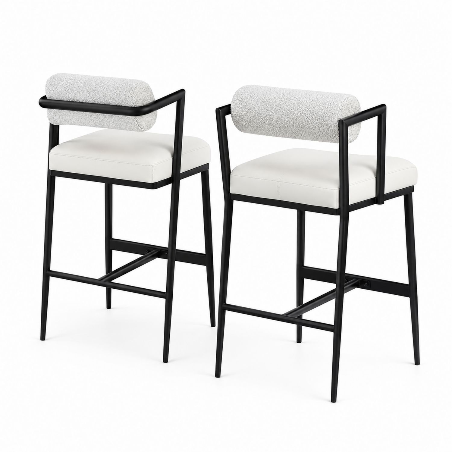 Juego de 2 taburetes altos de metal con respaldo PU blanco-Mavtrivarion