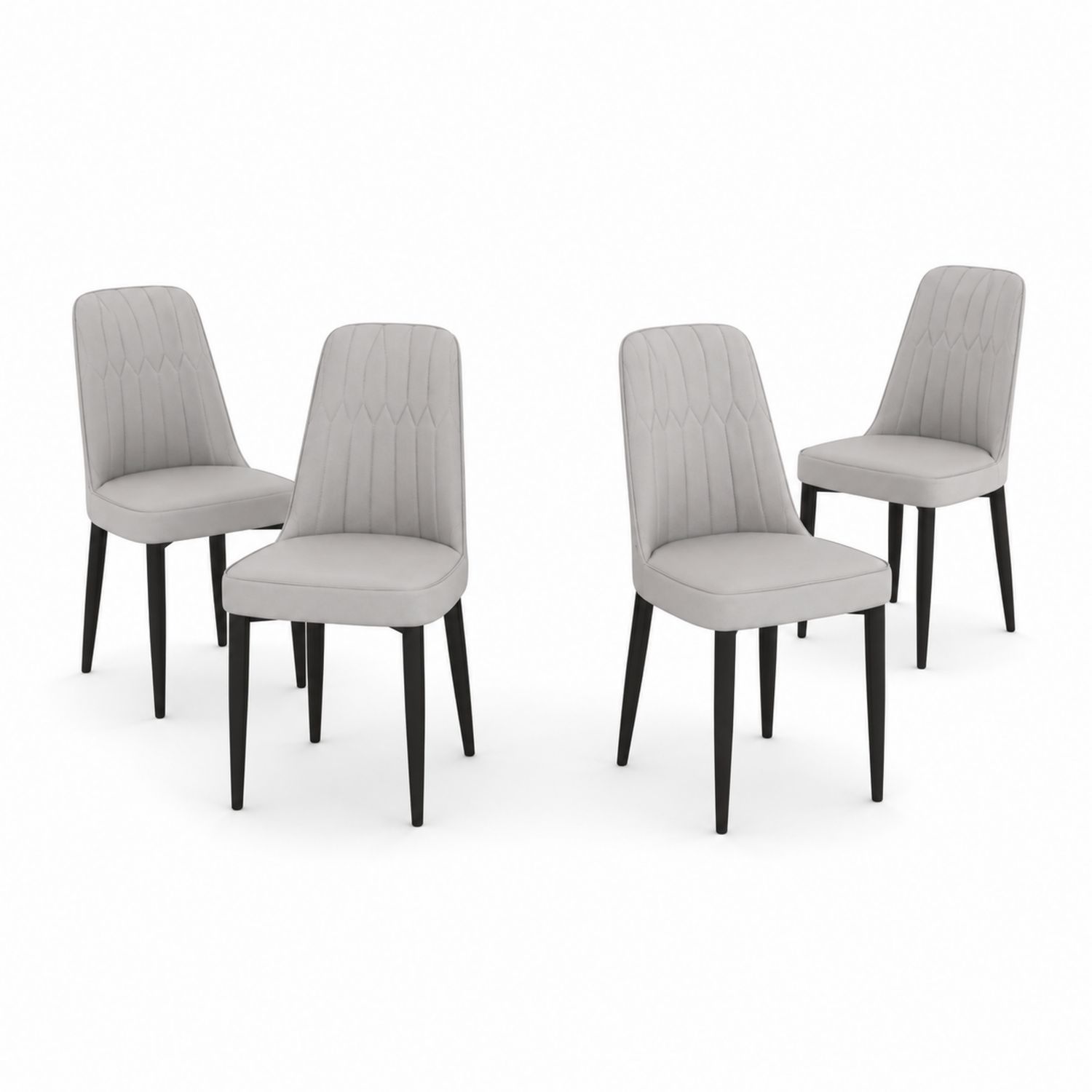 Conjunto de 4 sillas de comedor tapizadas en tela gris con patas de acero-Mavtrivarion