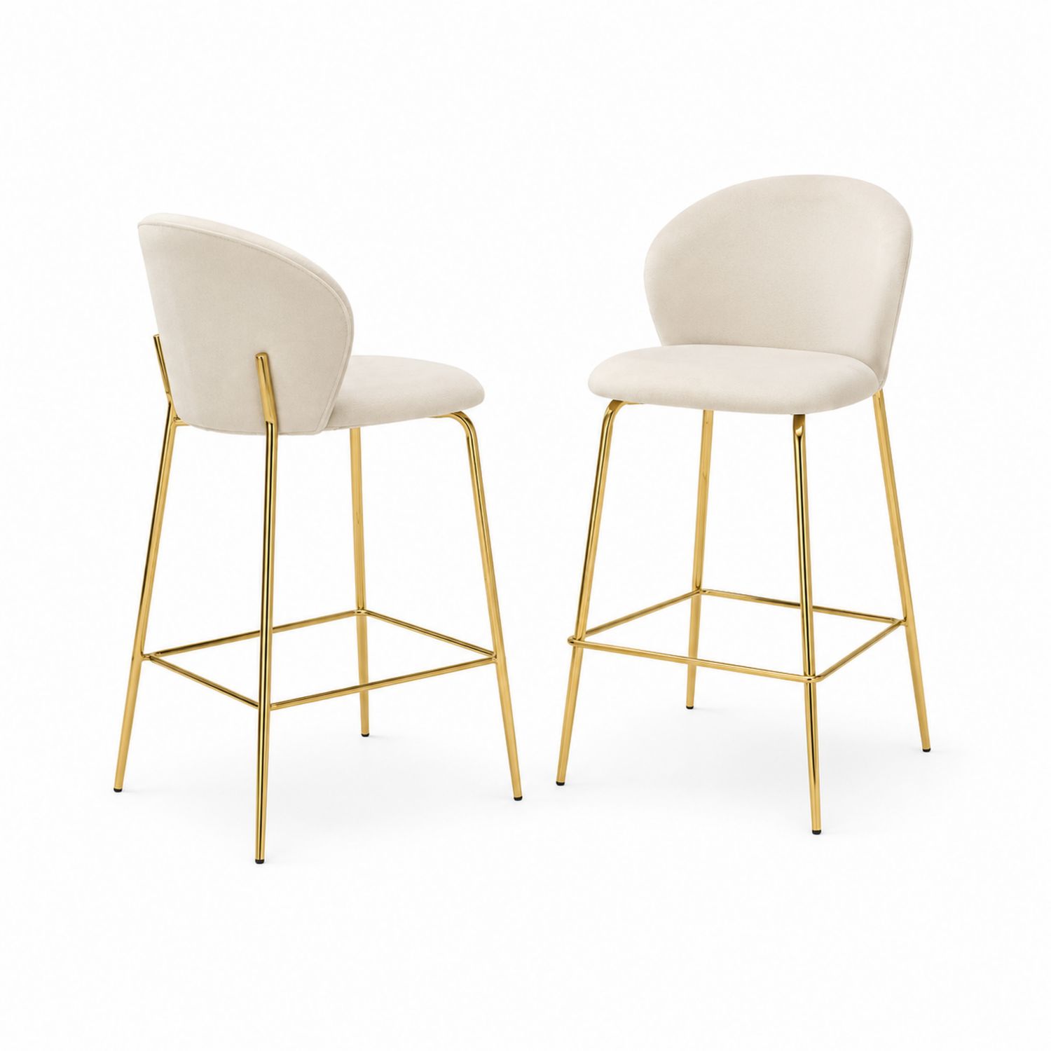 Taburetes Altos de Terciopelo Beige con Estructura Metálica Dorada, Set de 2-Mavtrivarion