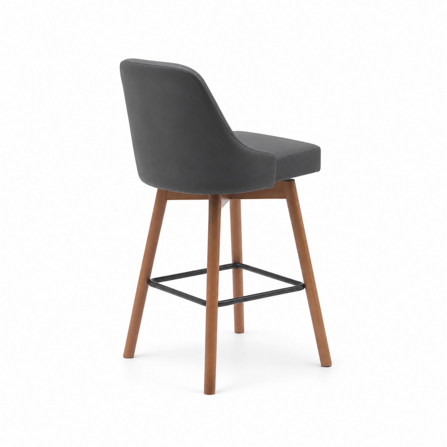 Taburete de Polipiel Gris con Patas de Madera-Mavtrivarion