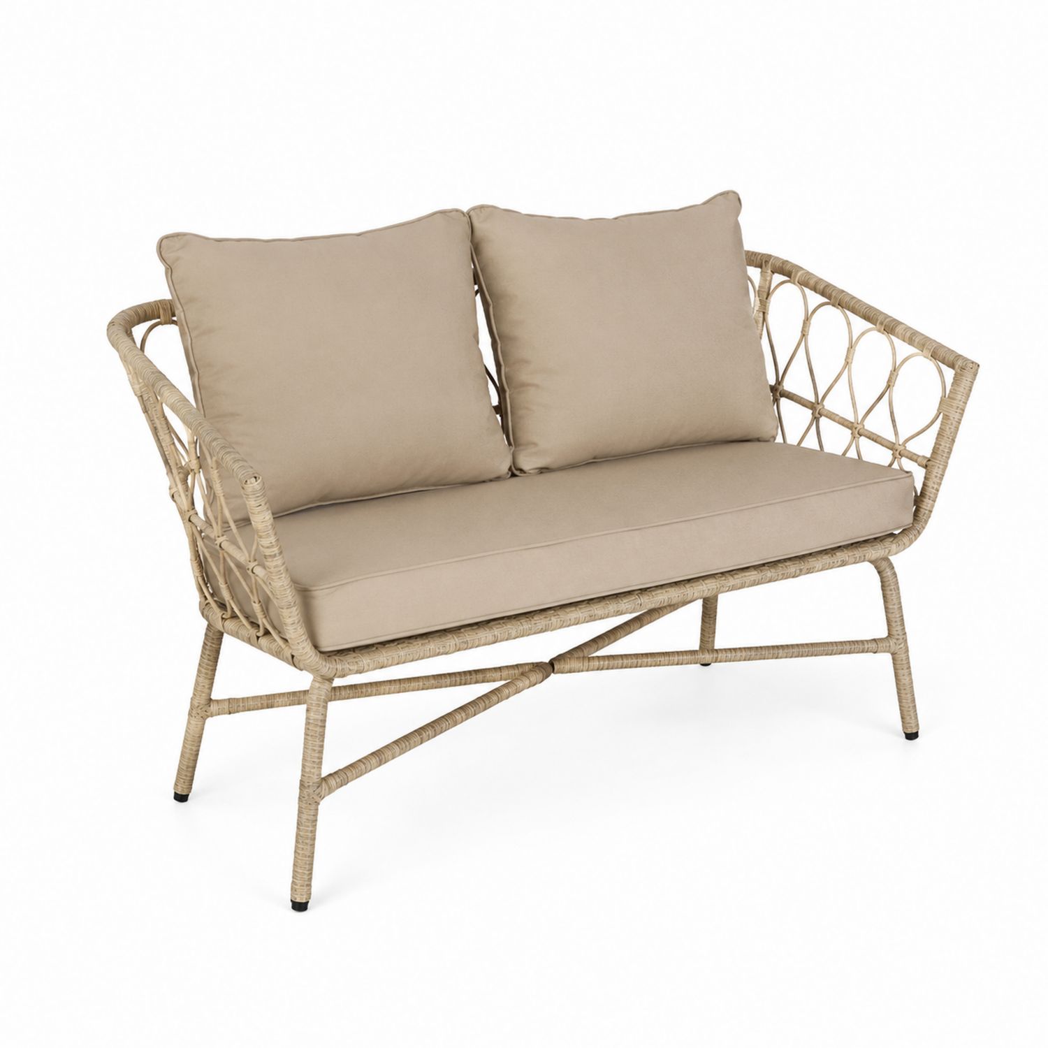 Sofá de Ratán Sintético para Exterior con Cojines Beige 130x70x80 cm-Mavtrivarion
