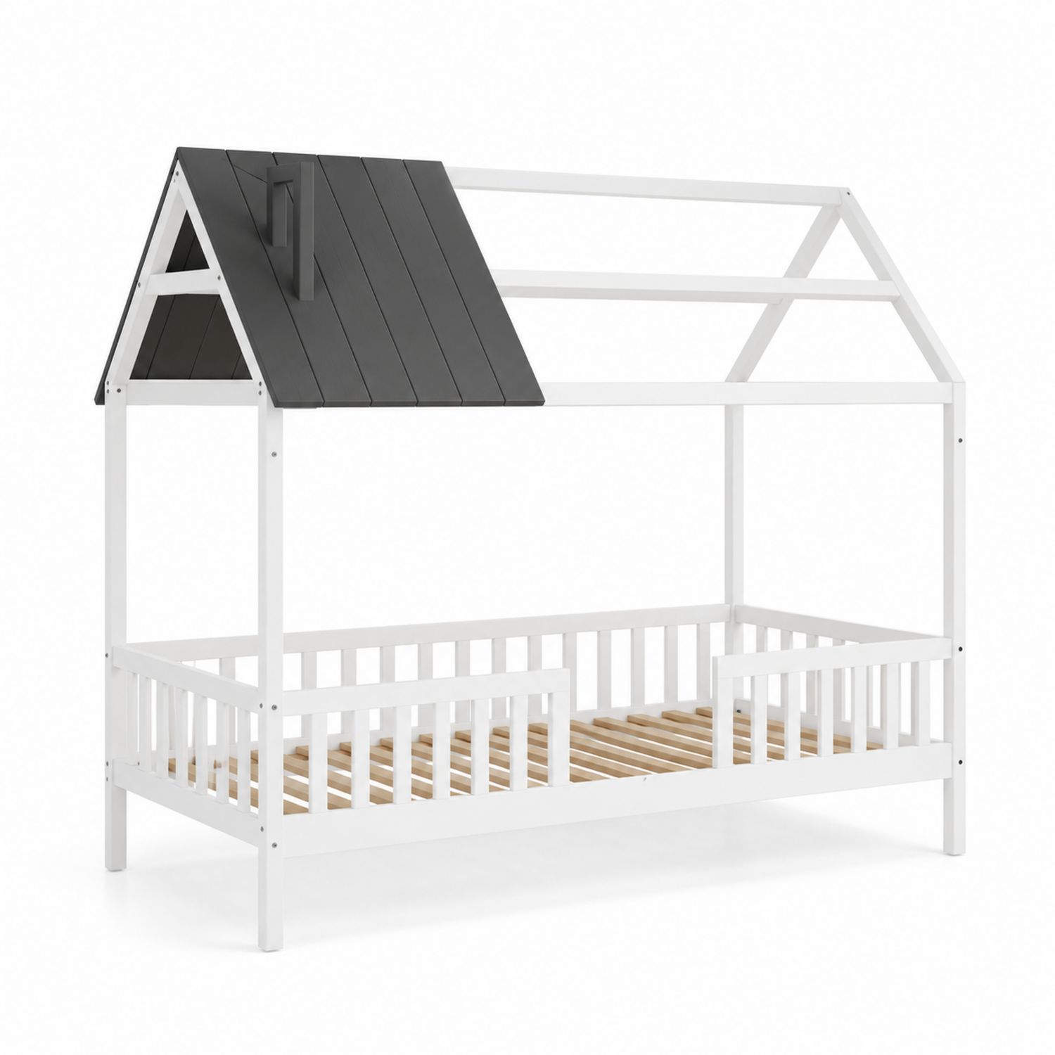 Cama infantil de madera y MDF con techo gris 200x90cm-Mavtrivarion
