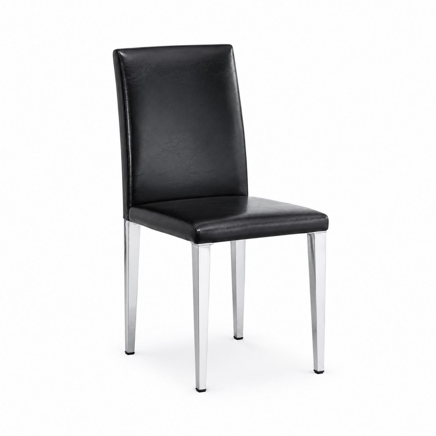 Silla de piel sintética negra con patas de acero inoxidable-Mavtrivarion