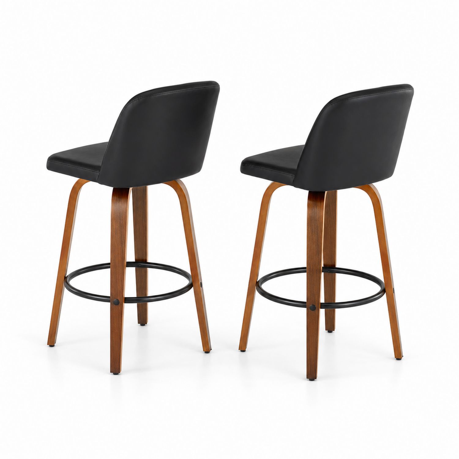 Juego de 2 Taburetes de Madera y Cuero PU Negro-Mavtrivarion