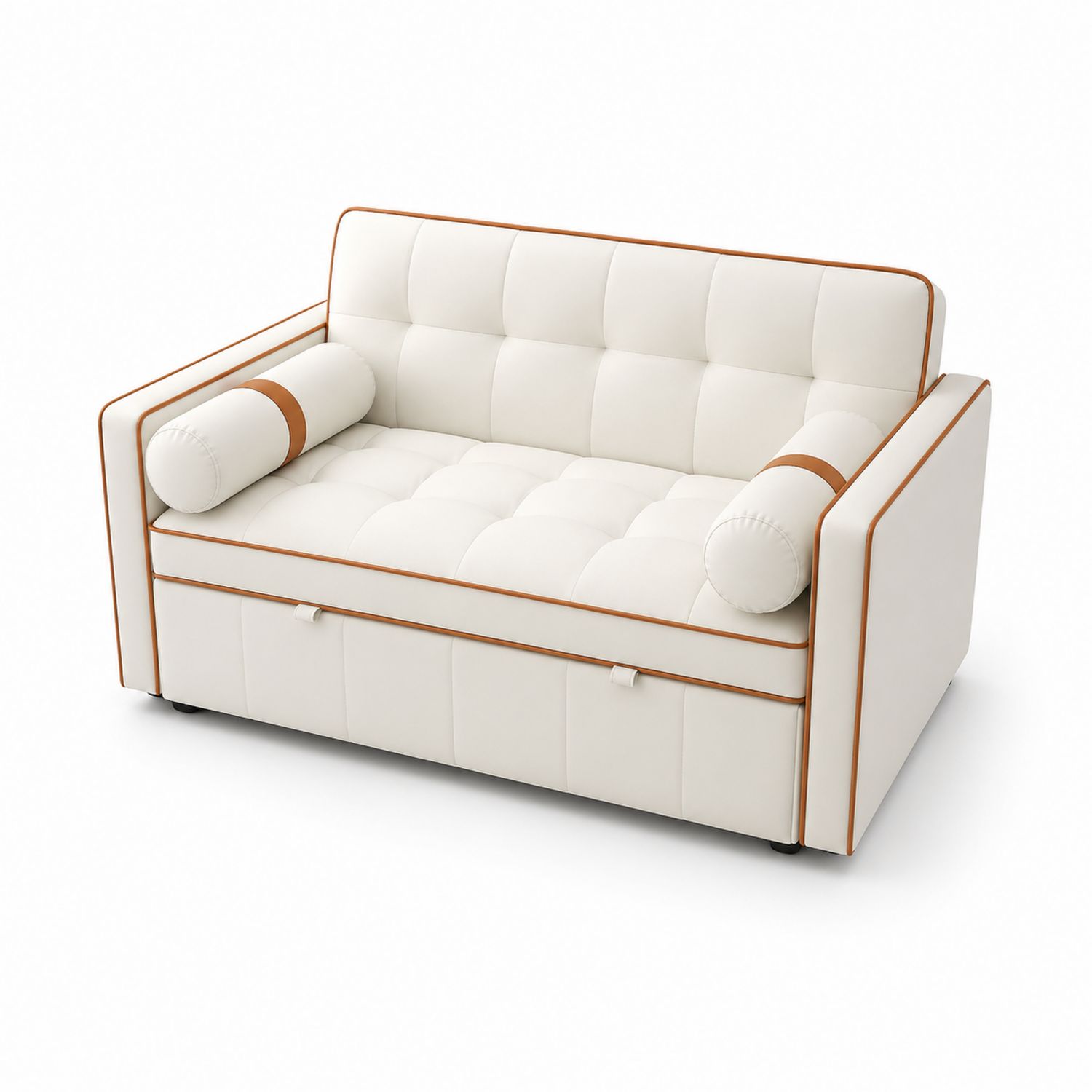 Sofá cama 2 plazas de cuero sintético blanco y marrón-Mavtrivarion
