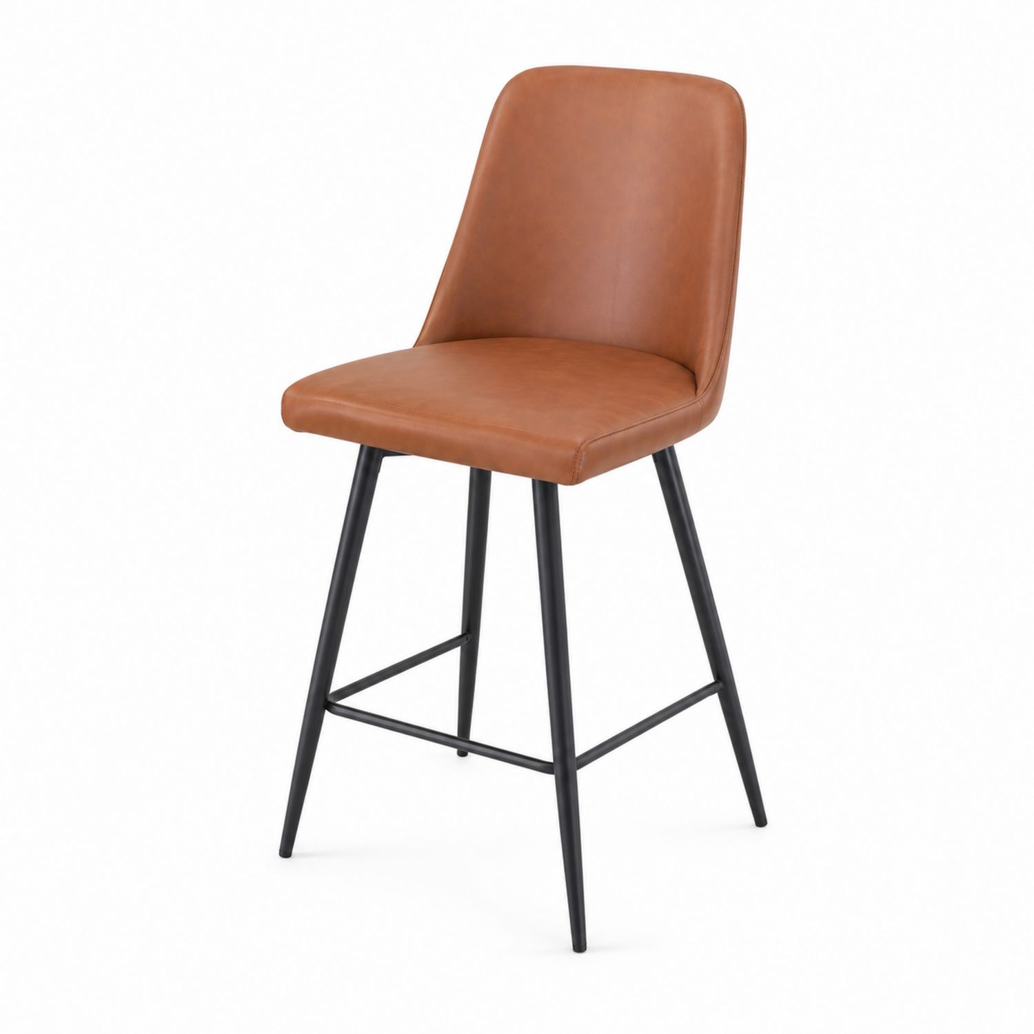 Taburete de Cuero Sintético Marrón con Patas de Metal Negro-Mavtrivarion