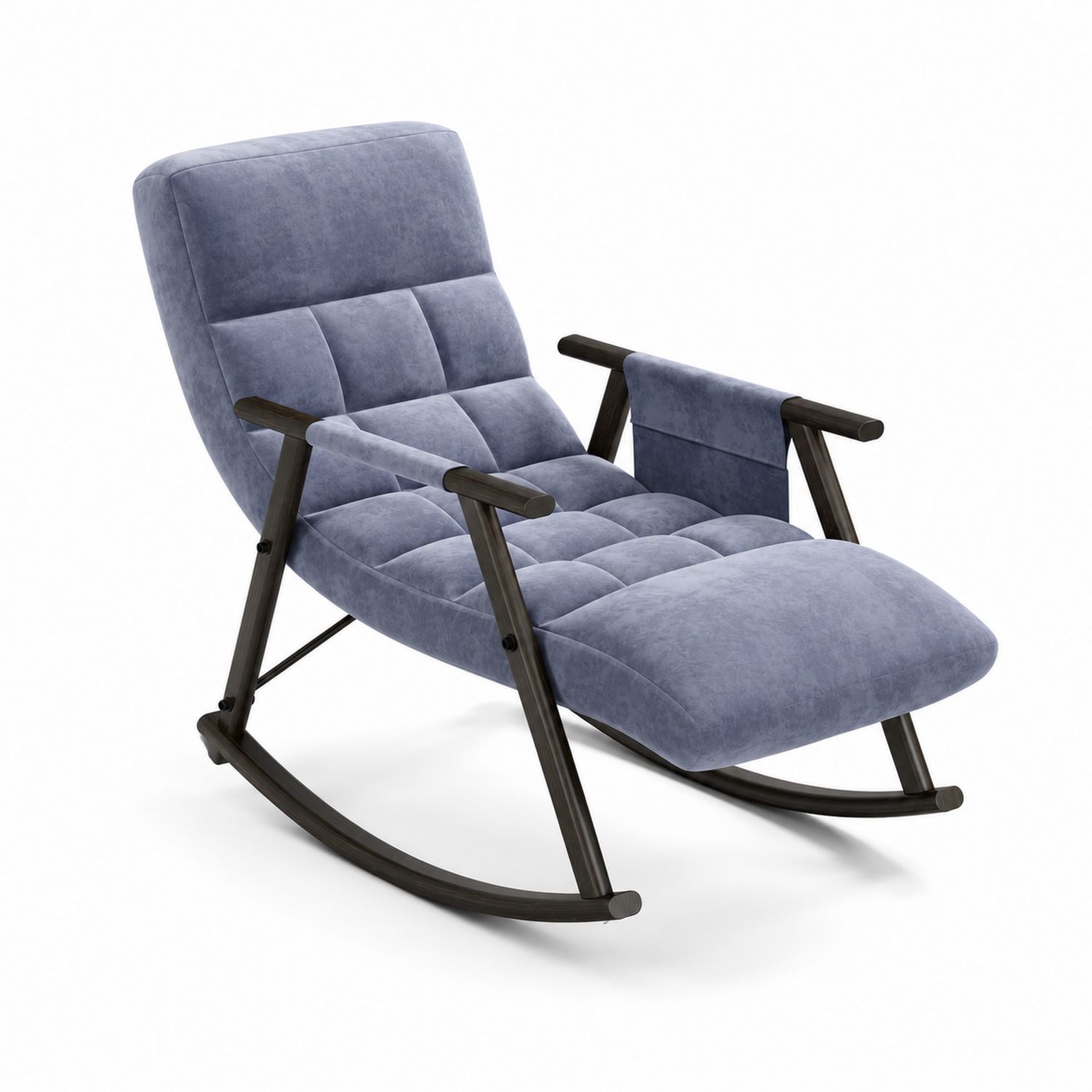 Silla mecedora de poliéster azul con estructura de madera-Mavtrivarion