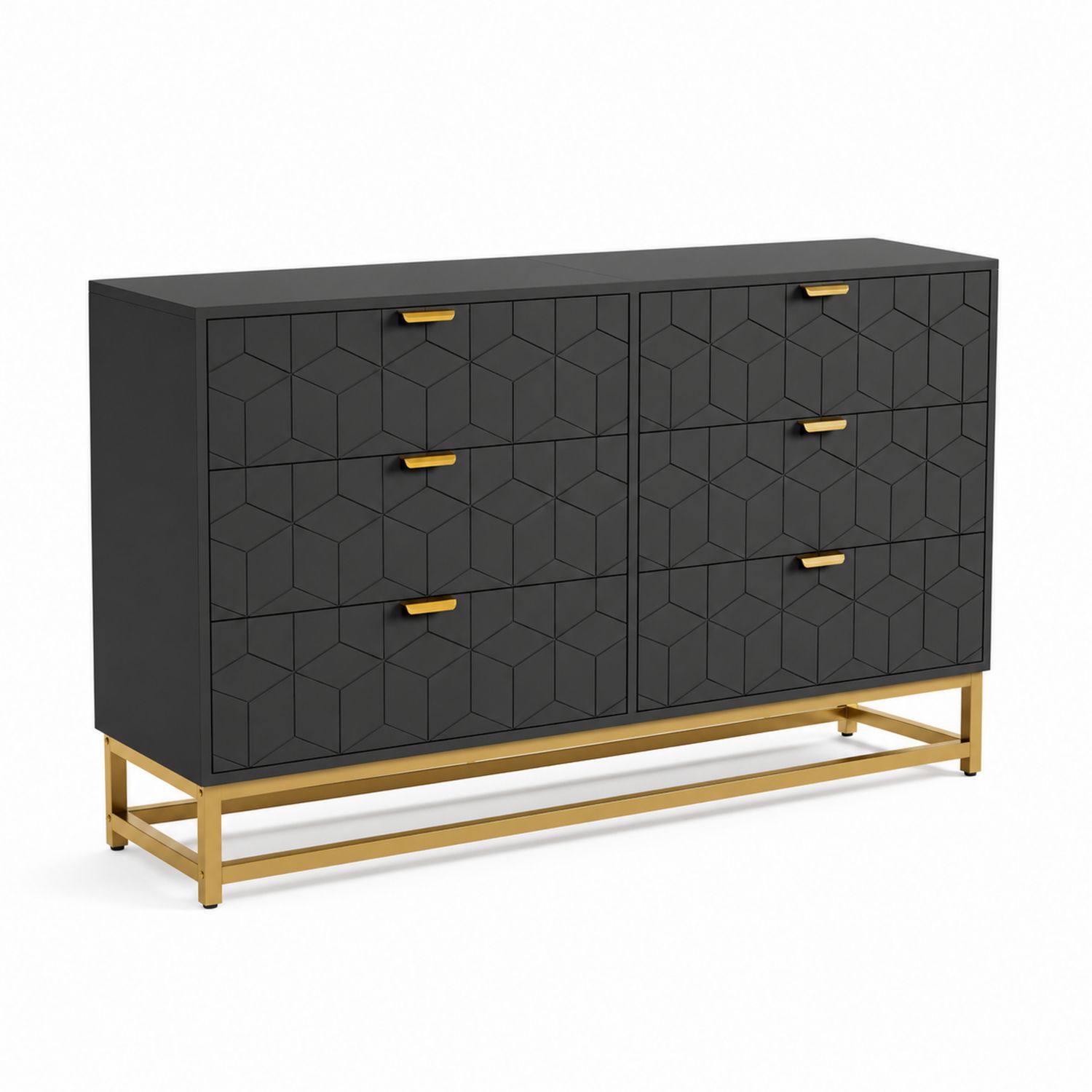 Cómoda de 6 cajones Negro y Dorado MDF y Metal-Mavtrivarion
