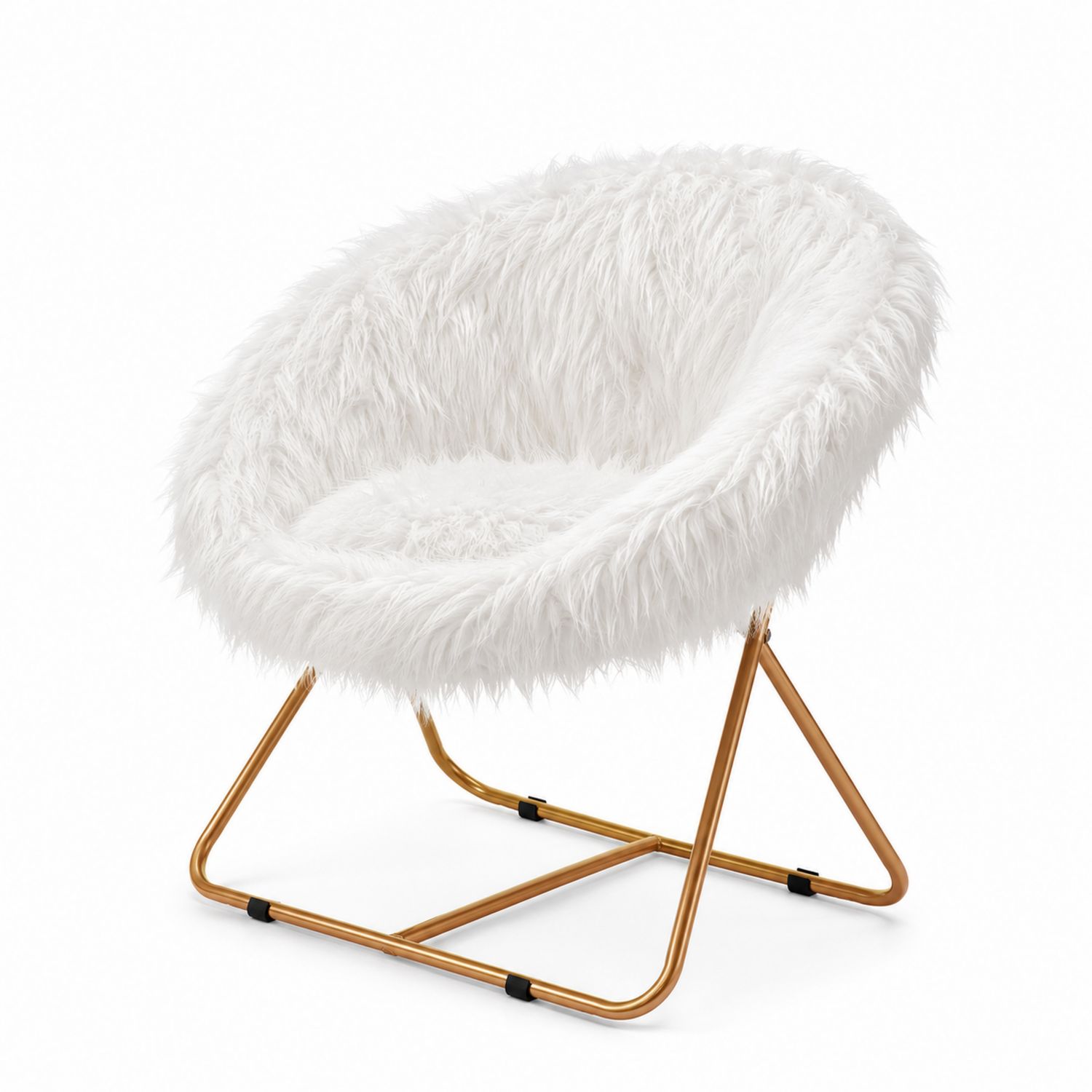 Silla Redonda de Peluche Sintético Blanco con Patas de Acero Dorado-Mavtrivarion