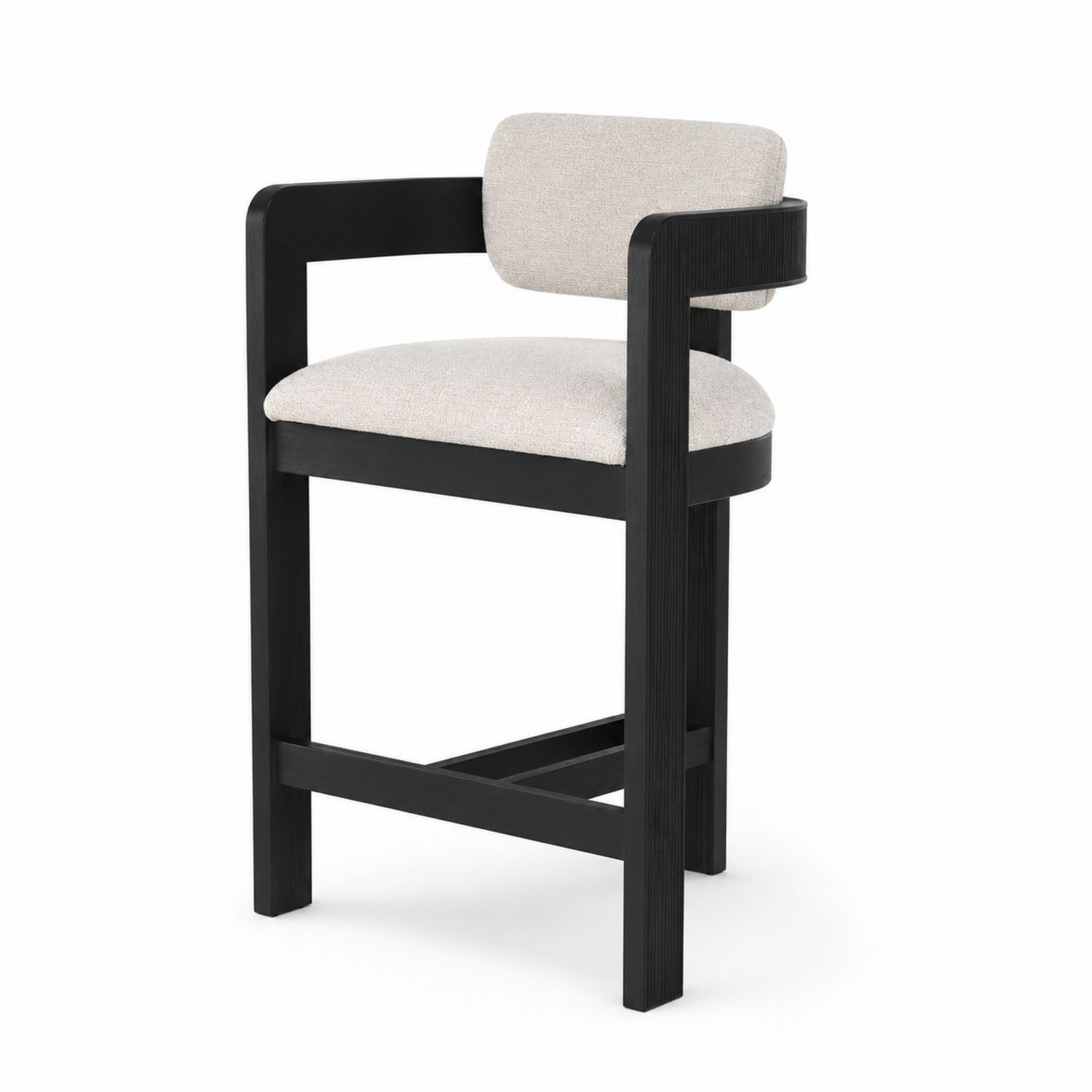 Taburete de Bar con Respaldo Tapizado Beige y Estructura de Madera Negra-Mavtrivarion