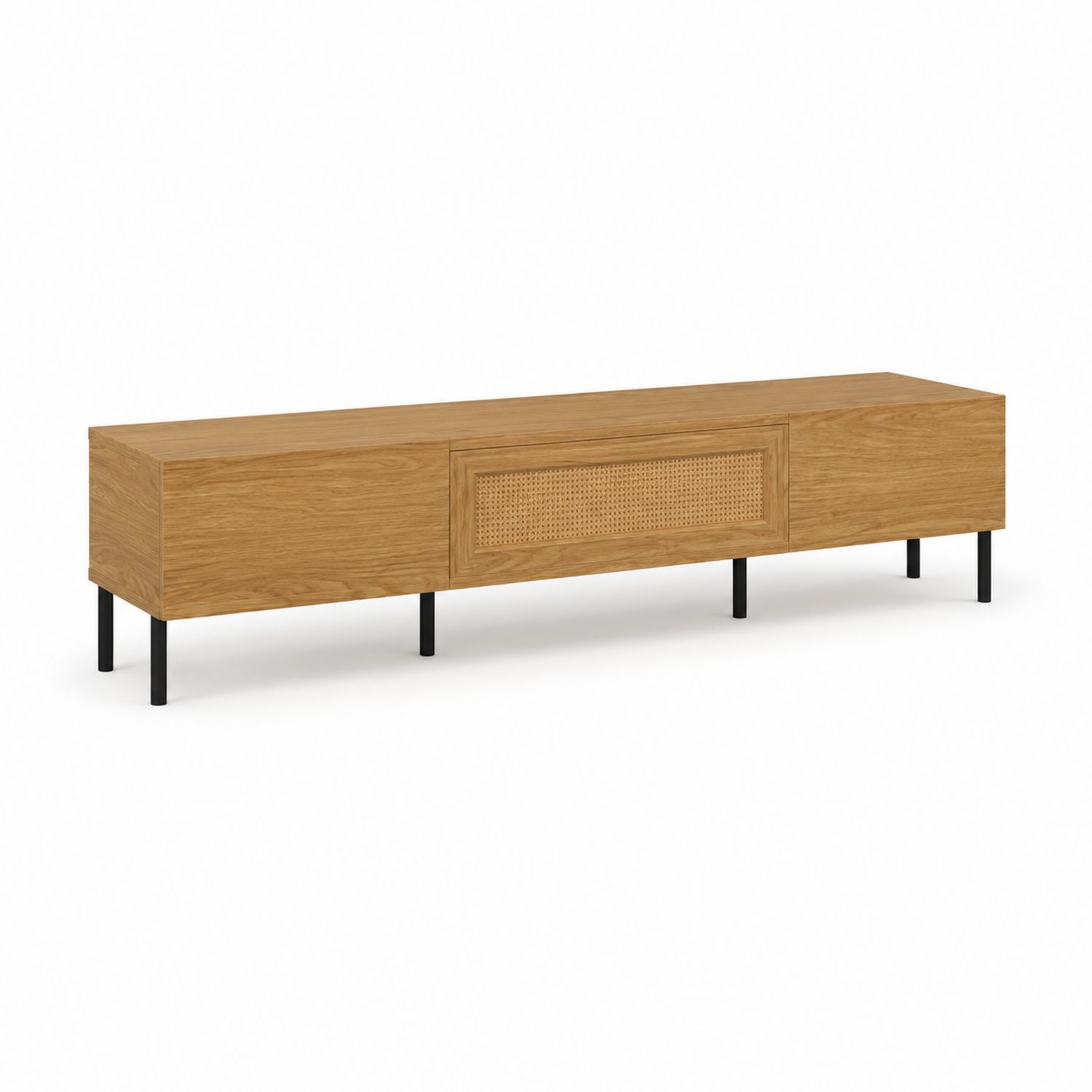 Mueble de TV de Madera de Roble con Patas Metálicas Negras-Mavtrivarion