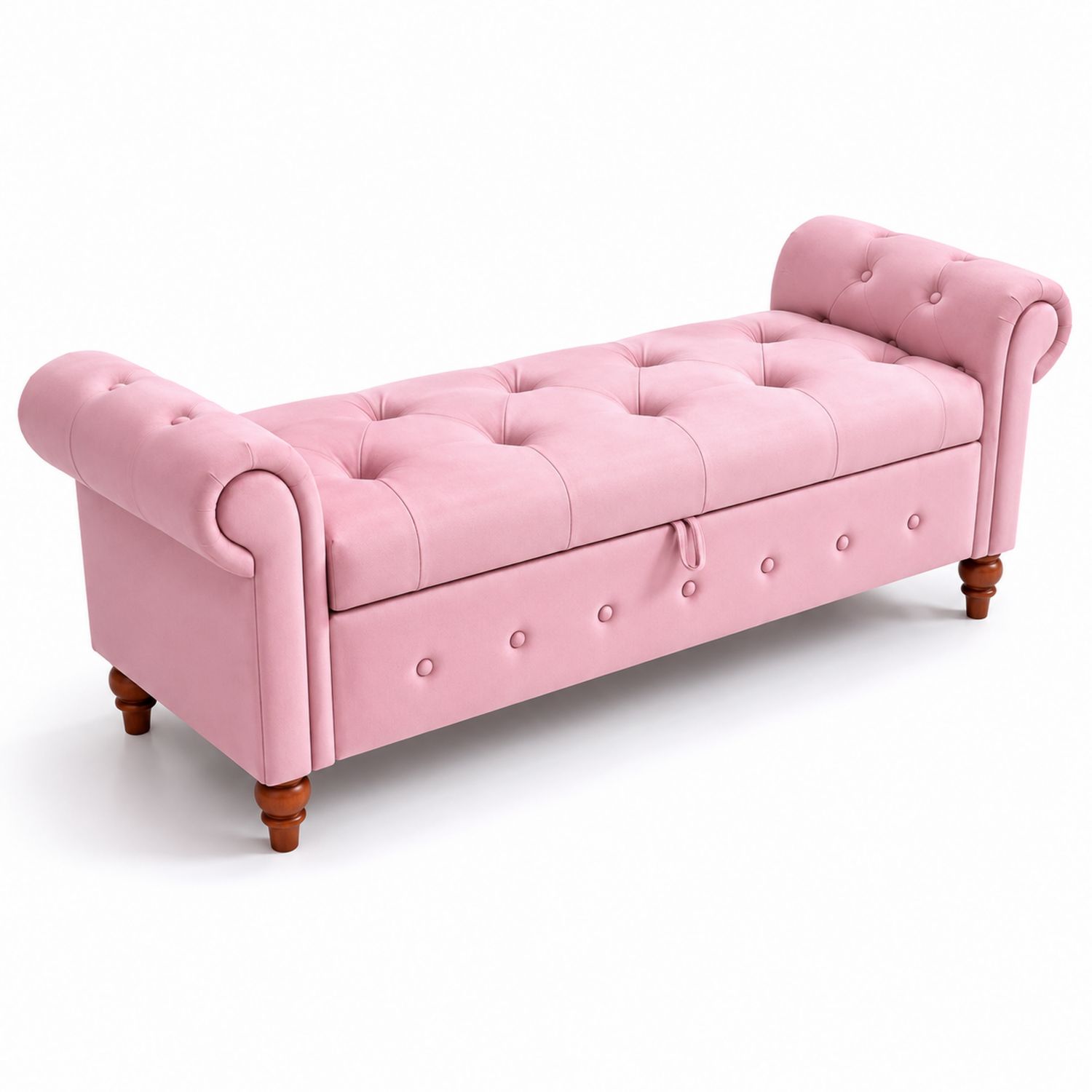 Banco de tela rosa con almacenaje y patas de madera-Mavtrivarion