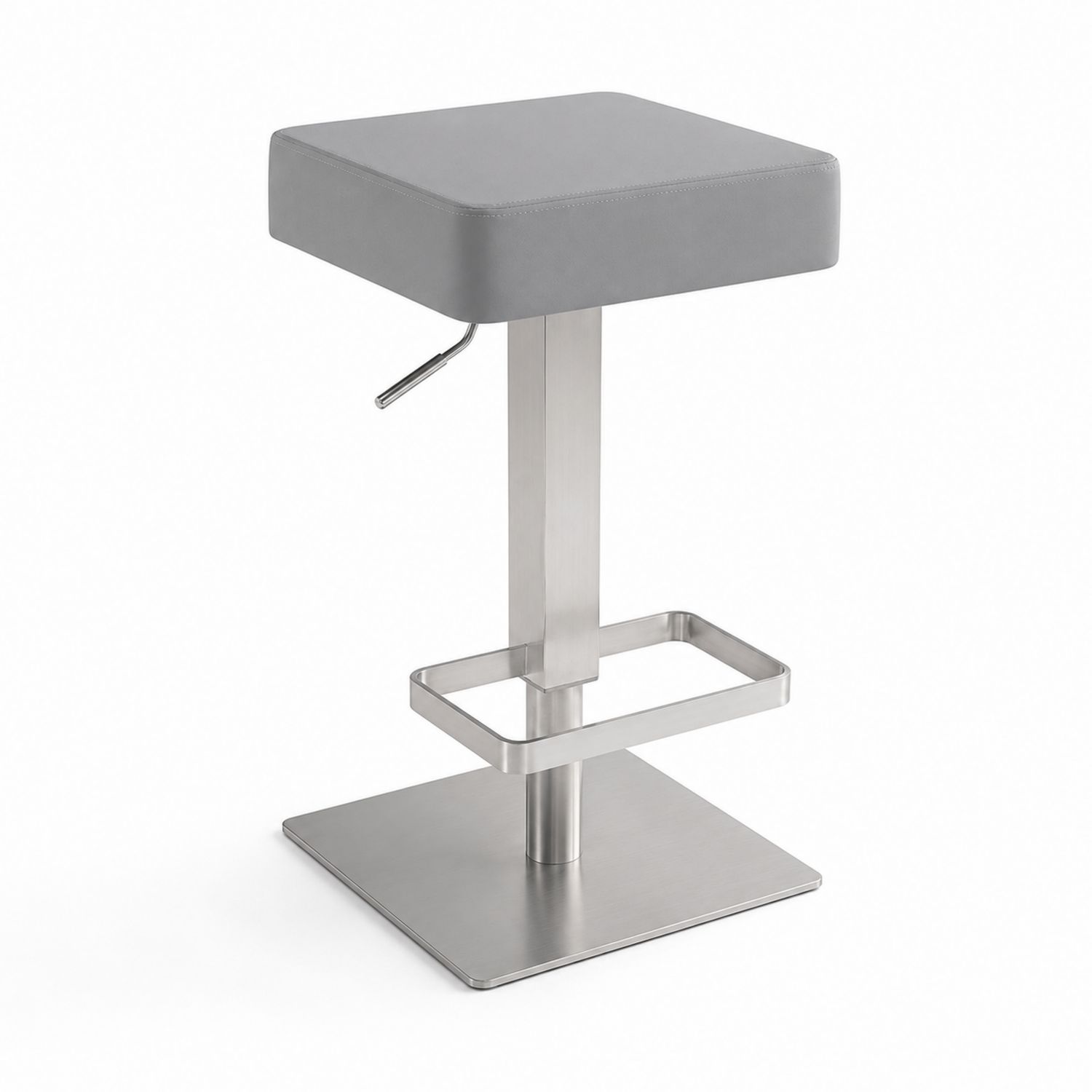 Taburete de bar ajustable, acero inoxidable y cuero sintético gris-Mavtrivarion