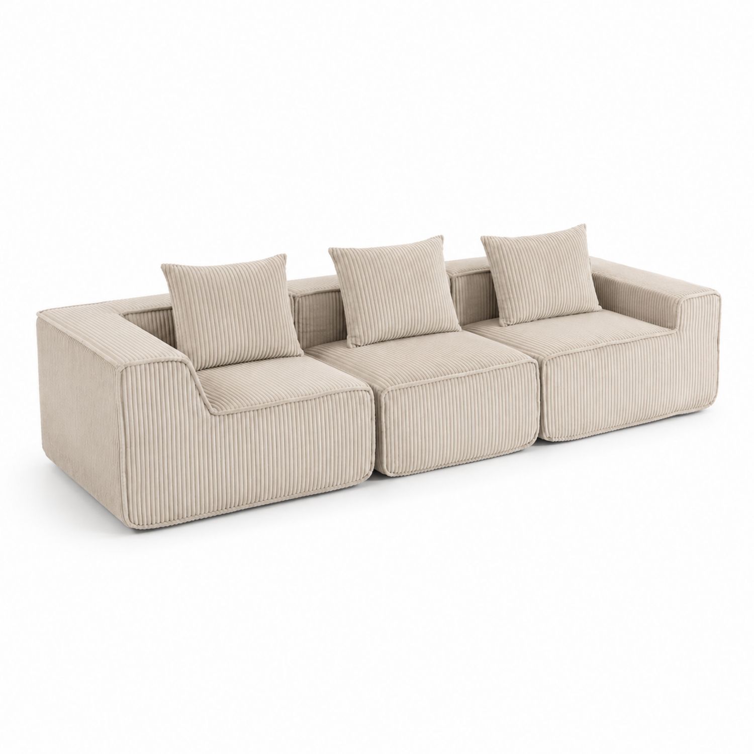 Sofá modular de terciopelo beige con cojines-Mavtrivarion