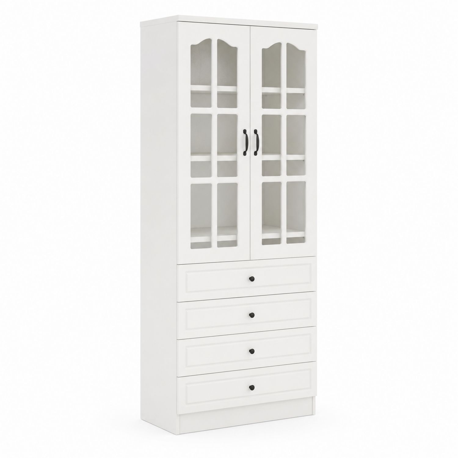 Vitrina de MDF con puertas de vidrio templado y 4 cajones 180x80x40 cm-Mavtrivarion