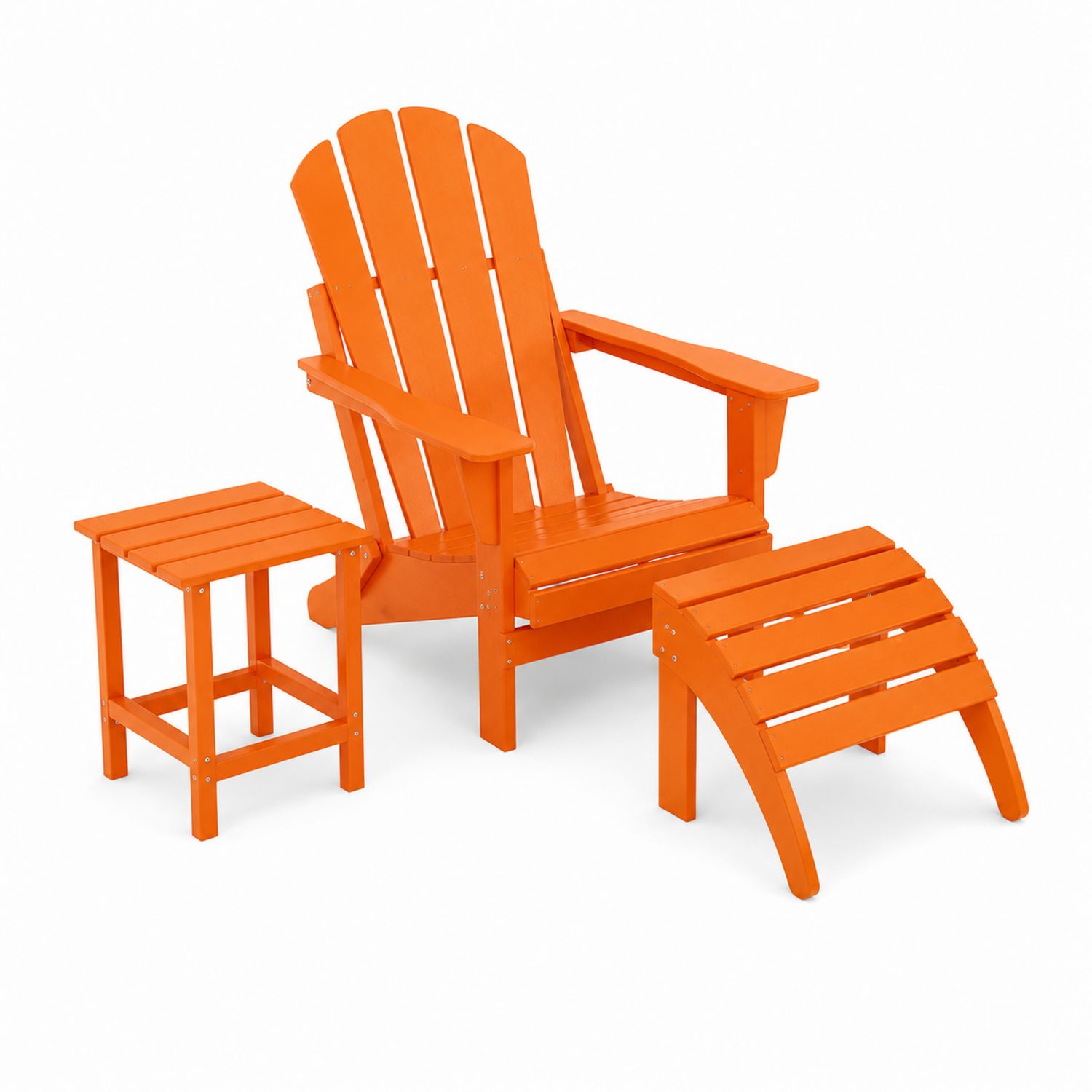 Conjunto de sillas Adirondack de madera con reposapiés y mesa auxiliar, naranja-Mavtrivarion