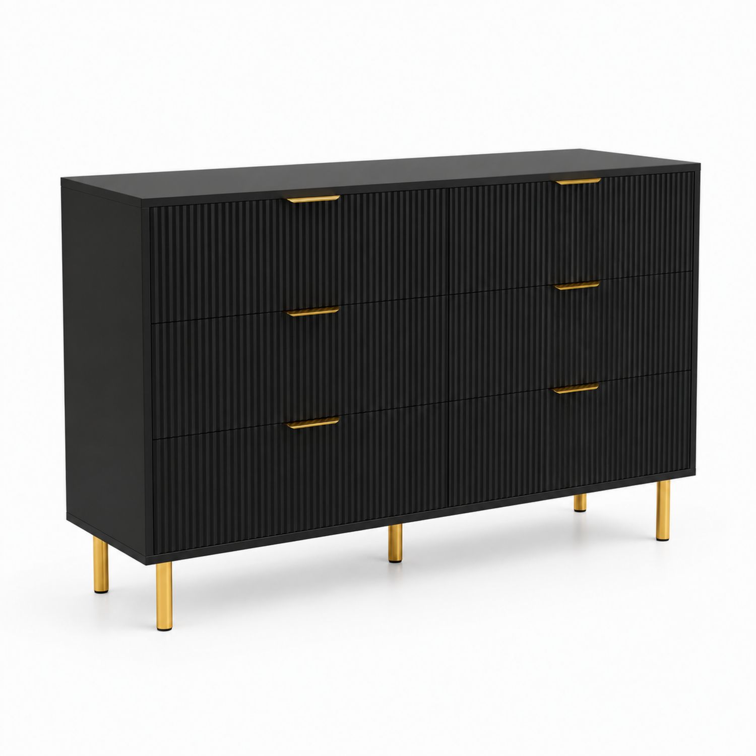 Cómoda de Madera MDF Negra con Patas de Metal Dorado-Mavtrivarion