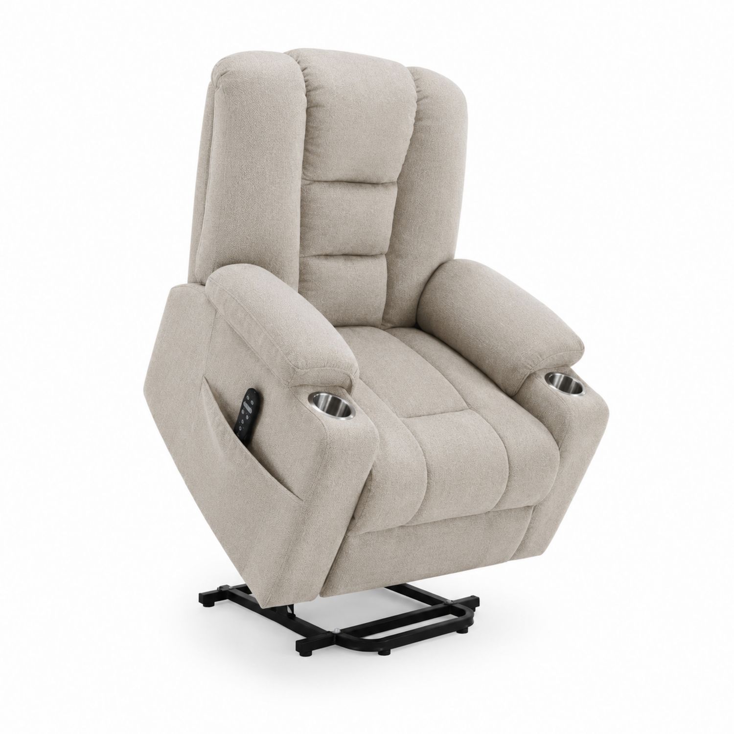 Sillón reclinable eléctrico beige con función de masaje y portavasos-Mavtrivarion