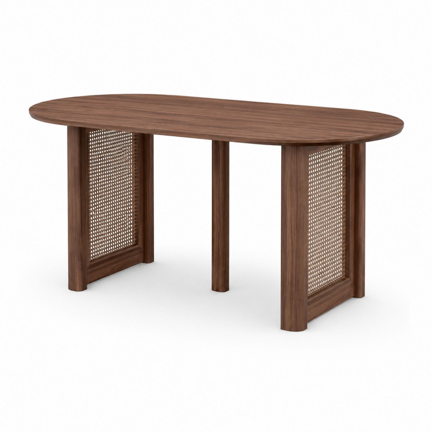 Mesa de comedor ovalada de nogal y mimbre-Mavtrivarion