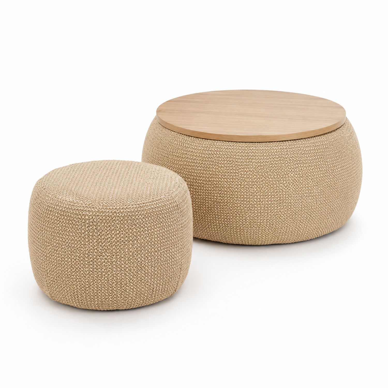 Set de Puf de Yute y Mesa Redonda de MDF-Mavtrivarion