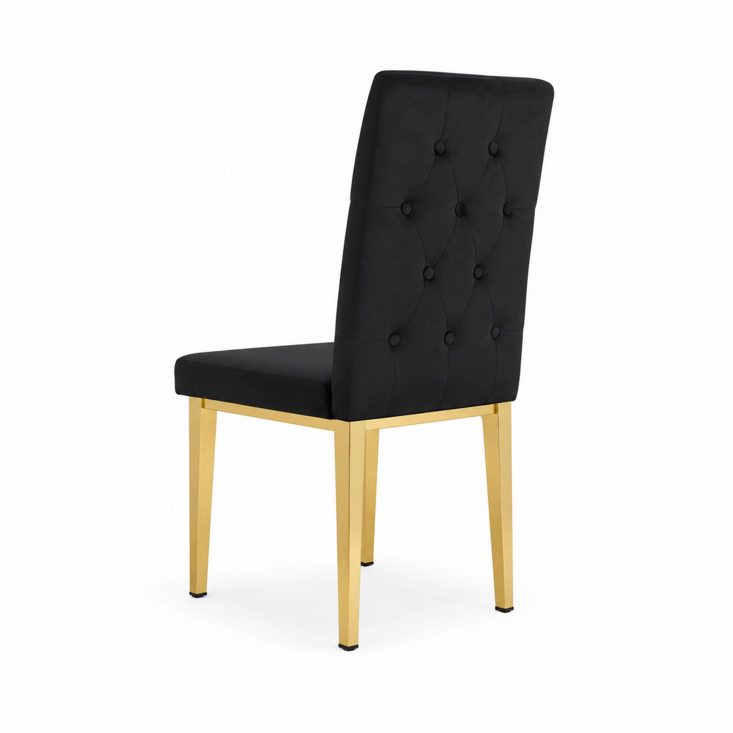 Silla de comedor con tapizado de terciopelo negro y estructura de acero dorado-Mavtrivarion