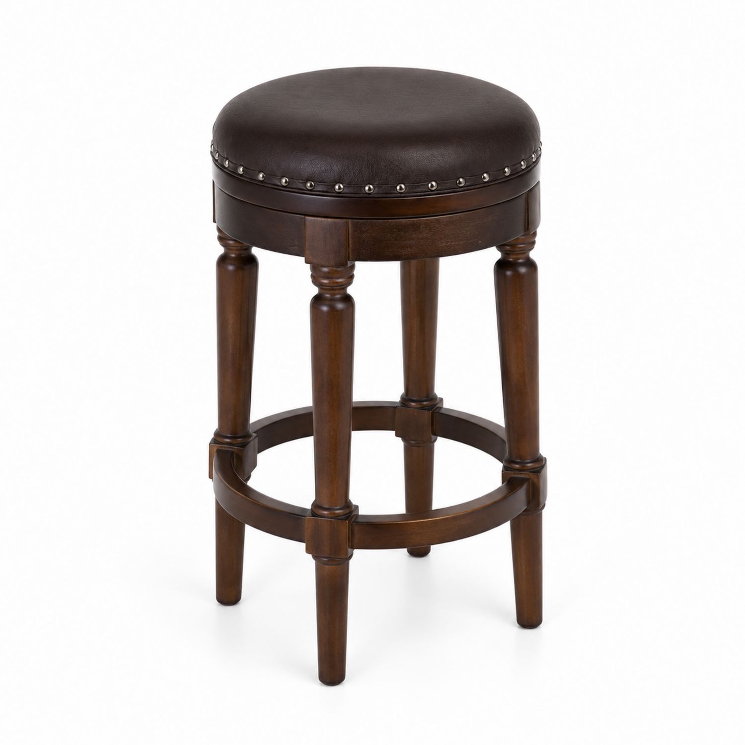 Taburete de Madera y Cuero Sintético Marrón-Mavtrivarion