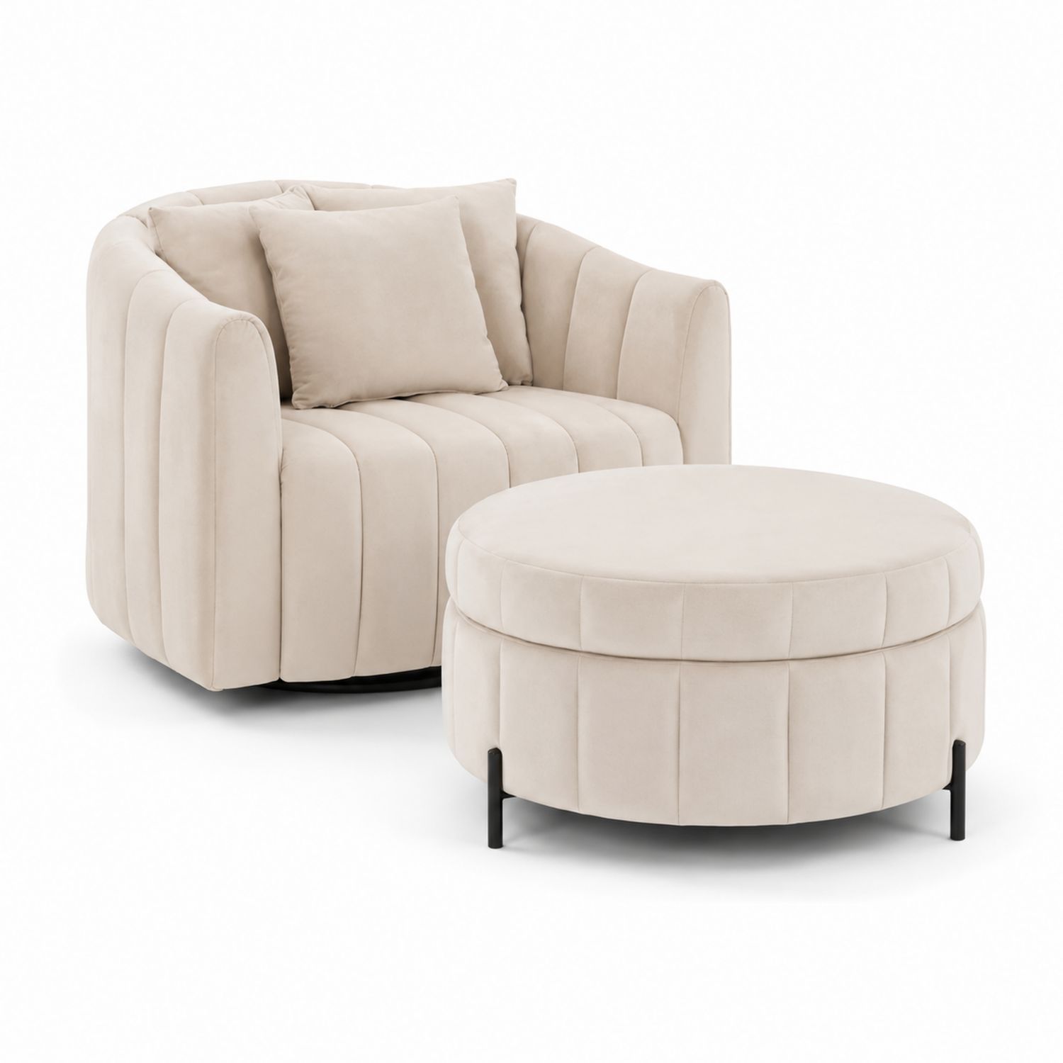 Set de Sillón y Puff de Terciopelo Beige-Mavtrivarion
