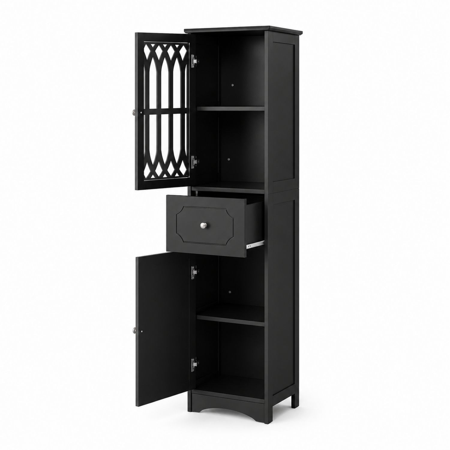 Armario Vertical Negro con Estantería y Cajón de Madera y Vidrio Templado-Mavtrivarion