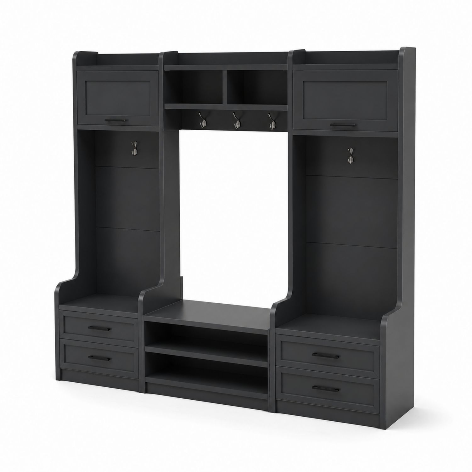 Perchero de MDF con Ganchos y Cajones Negro 190x270x40 cm-Mavtrivarion