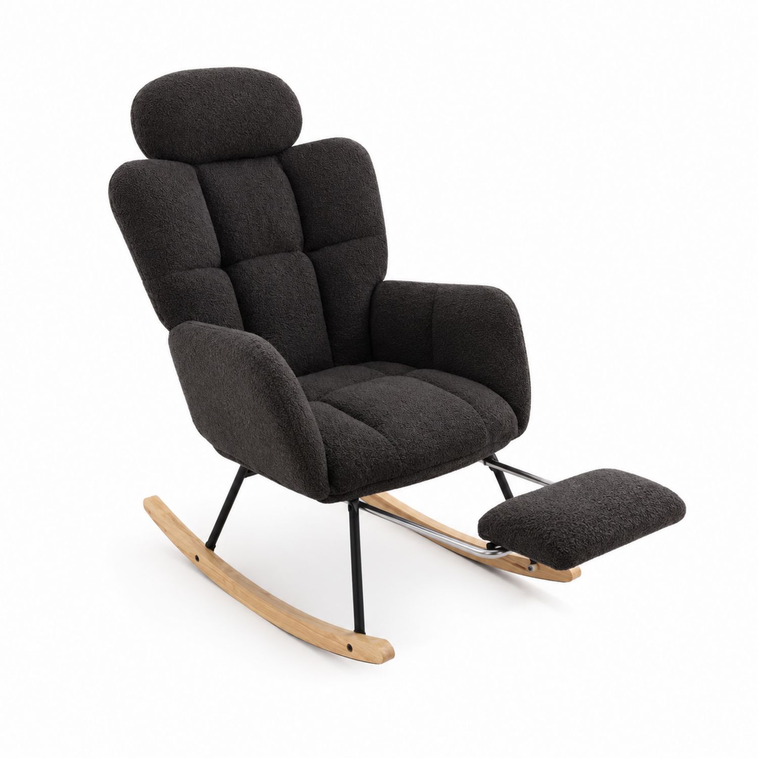 Silla mecedora con reposapiés de tela y base de madera-Mavtrivarion