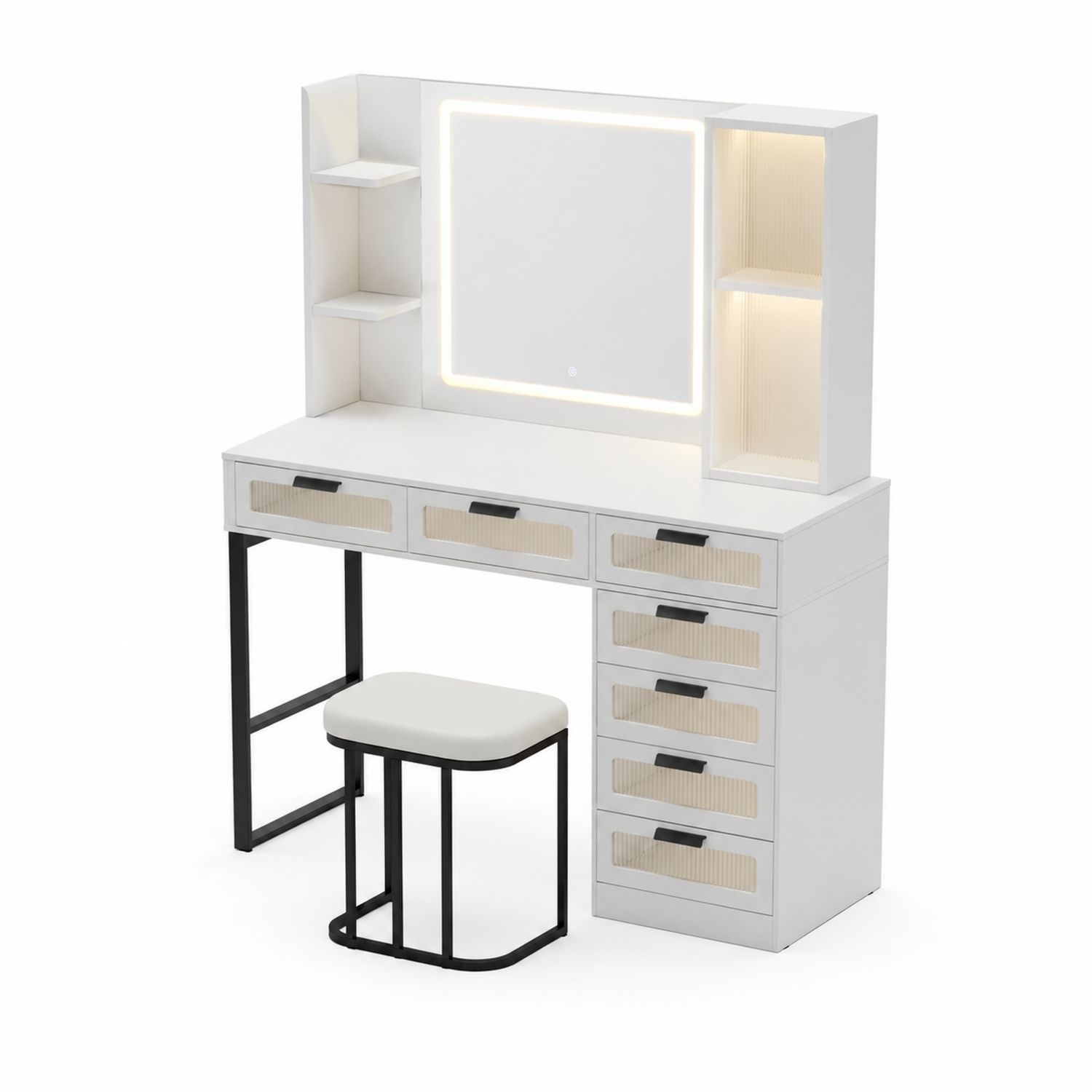 Tocador de Madera con Espejo LED y Taburete-Mavtrivarion