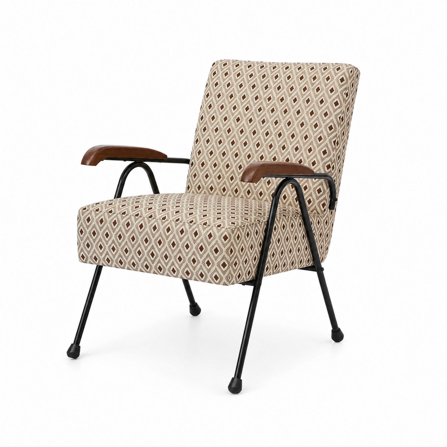 Silla de Tela Beige y Marrón con Estampado Geométrico-Mavtrivarion