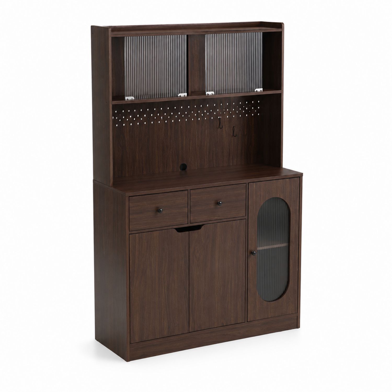 Aparador de Madera con Puertas de Vidrio Acanalado y Estantería Integrada 150x40x180 cm Marrón Oscuro-Mavtrivarion