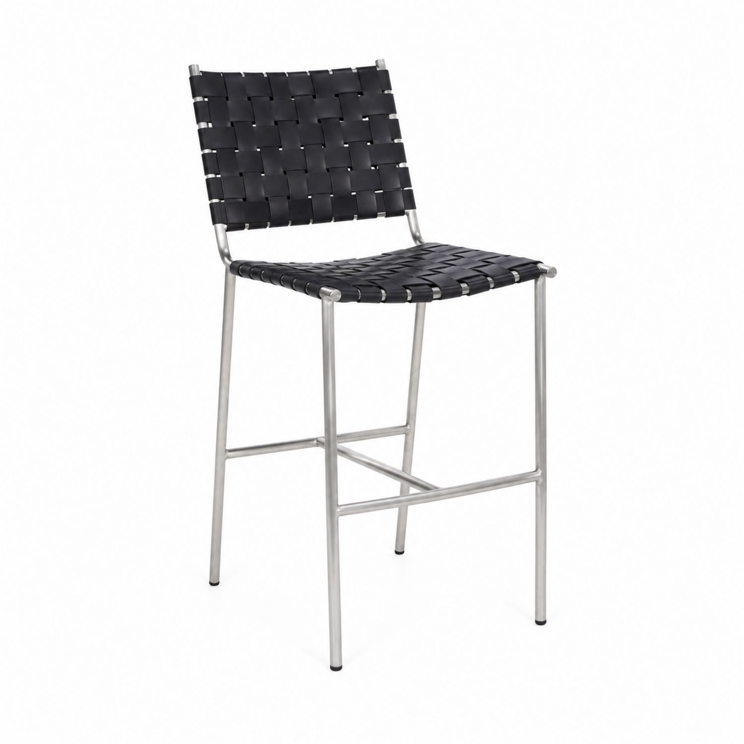 Taburete de Metal Negro con Cuero Sintético-Mavtrivarion