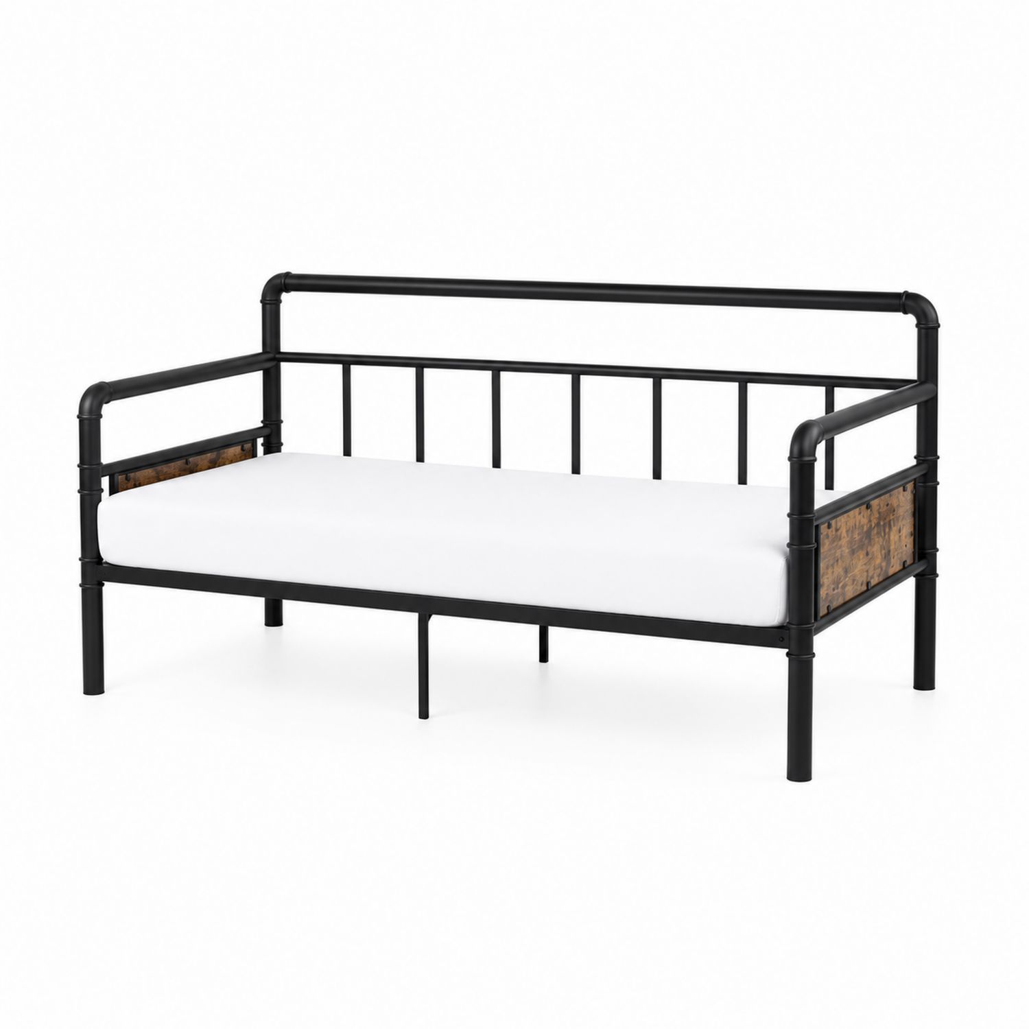 Cama de día de metal negro con detalles en MDF-Mavtrivarion